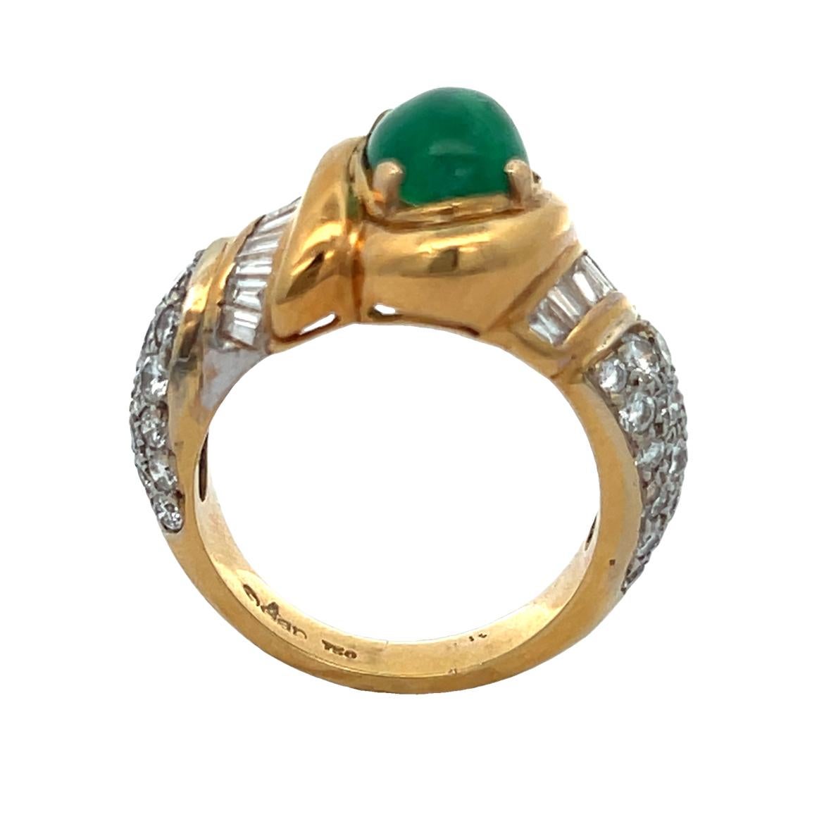 Men's Cabochon Emerald and Diamond Ring by Elan For Sale 3