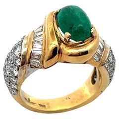 Men's Cabochon Emerald and Diamond Ring by Elan