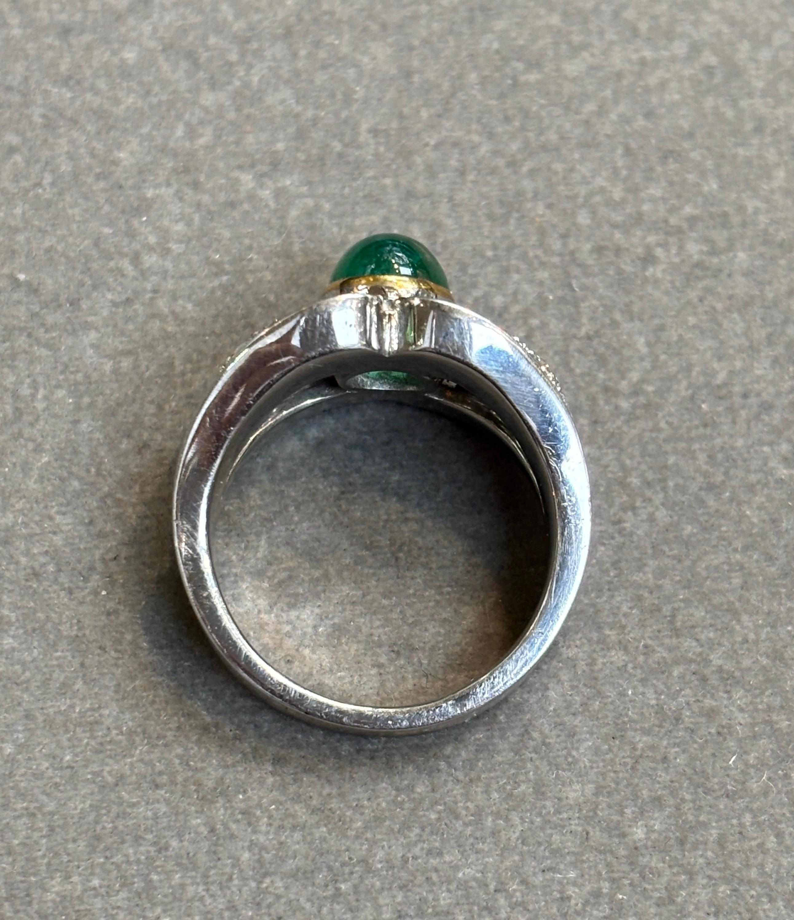 Men's Cabochon Emerald and Diamond Ring For Sale 6