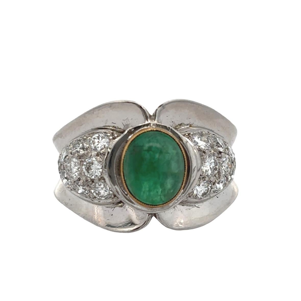 Women's Men's Cabochon Emerald and Diamond Ring For Sale