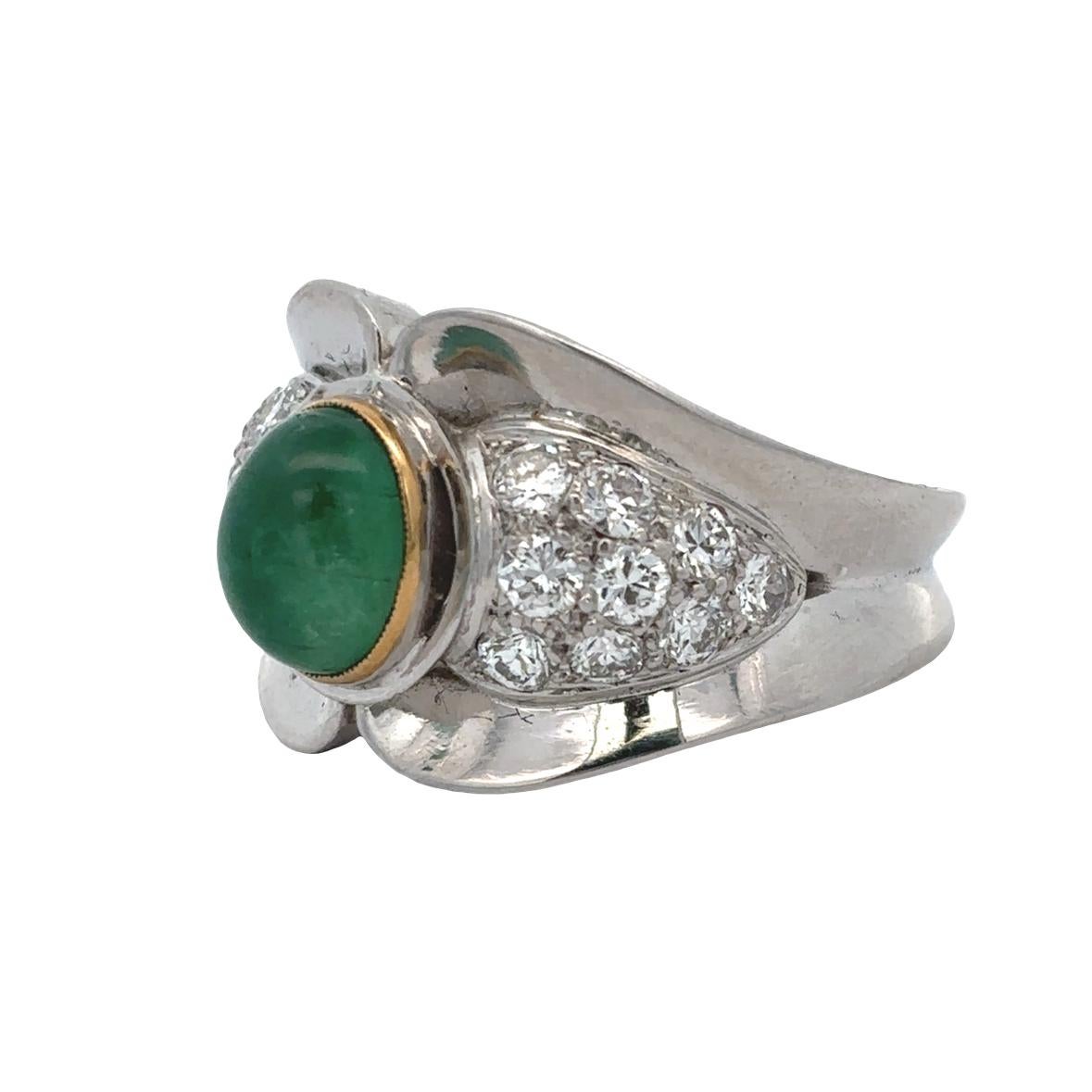 Men's Cabochon Emerald and Diamond Ring For Sale 1