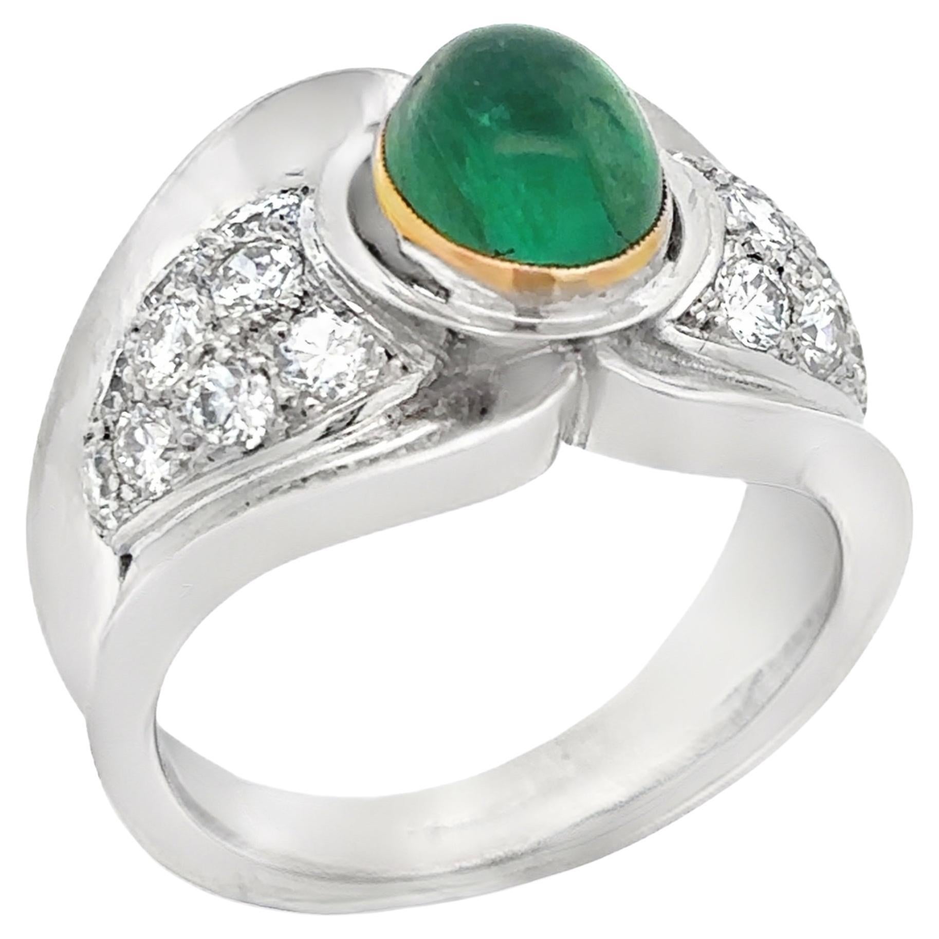 Men's Cabochon Emerald and Diamond Ring For Sale