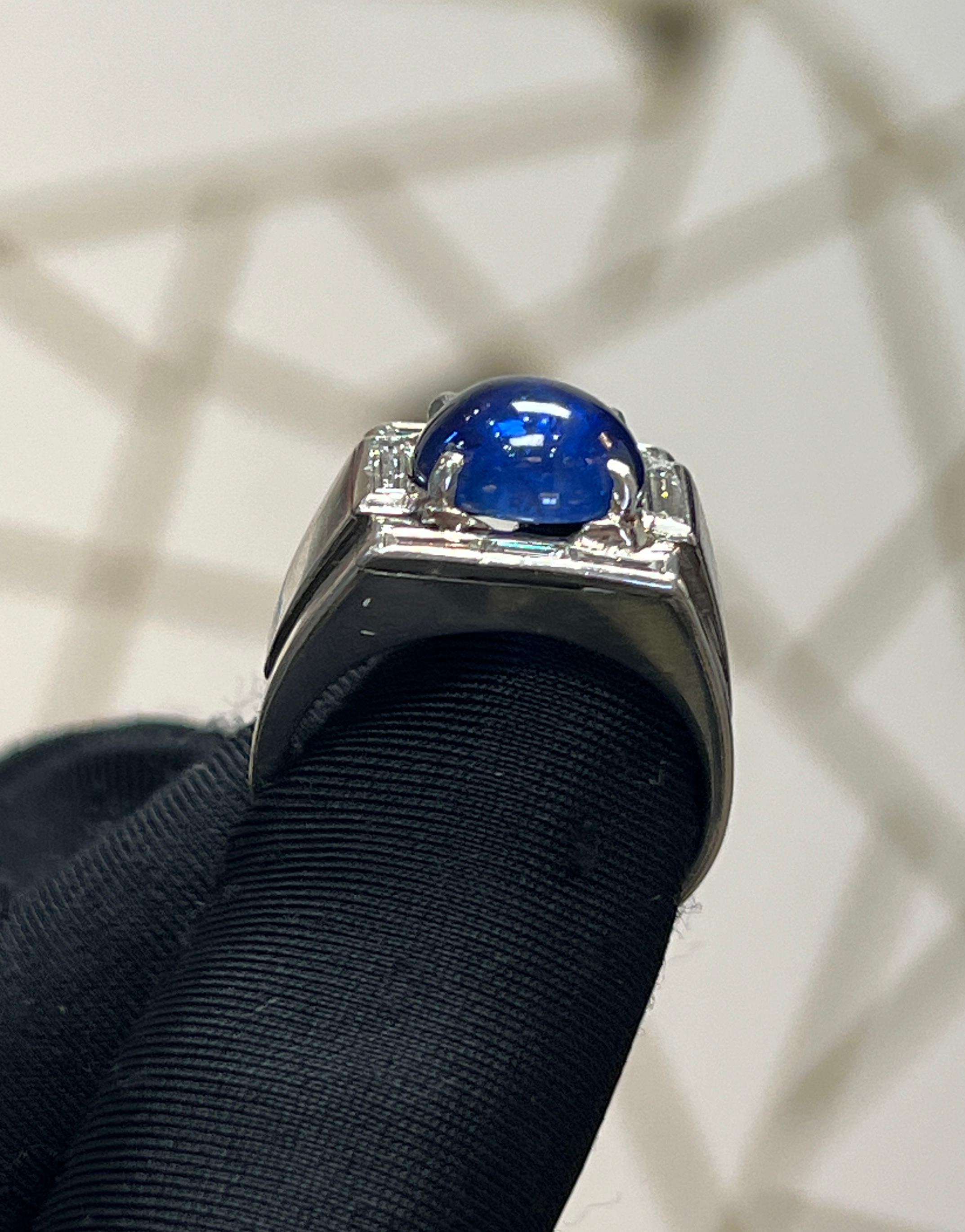 Art Deco Men's Cabochon Sapphire Ring For Sale