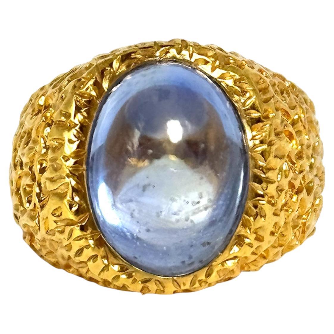 Anillo Zafiro Cabujón Oro Amarillo 14K
