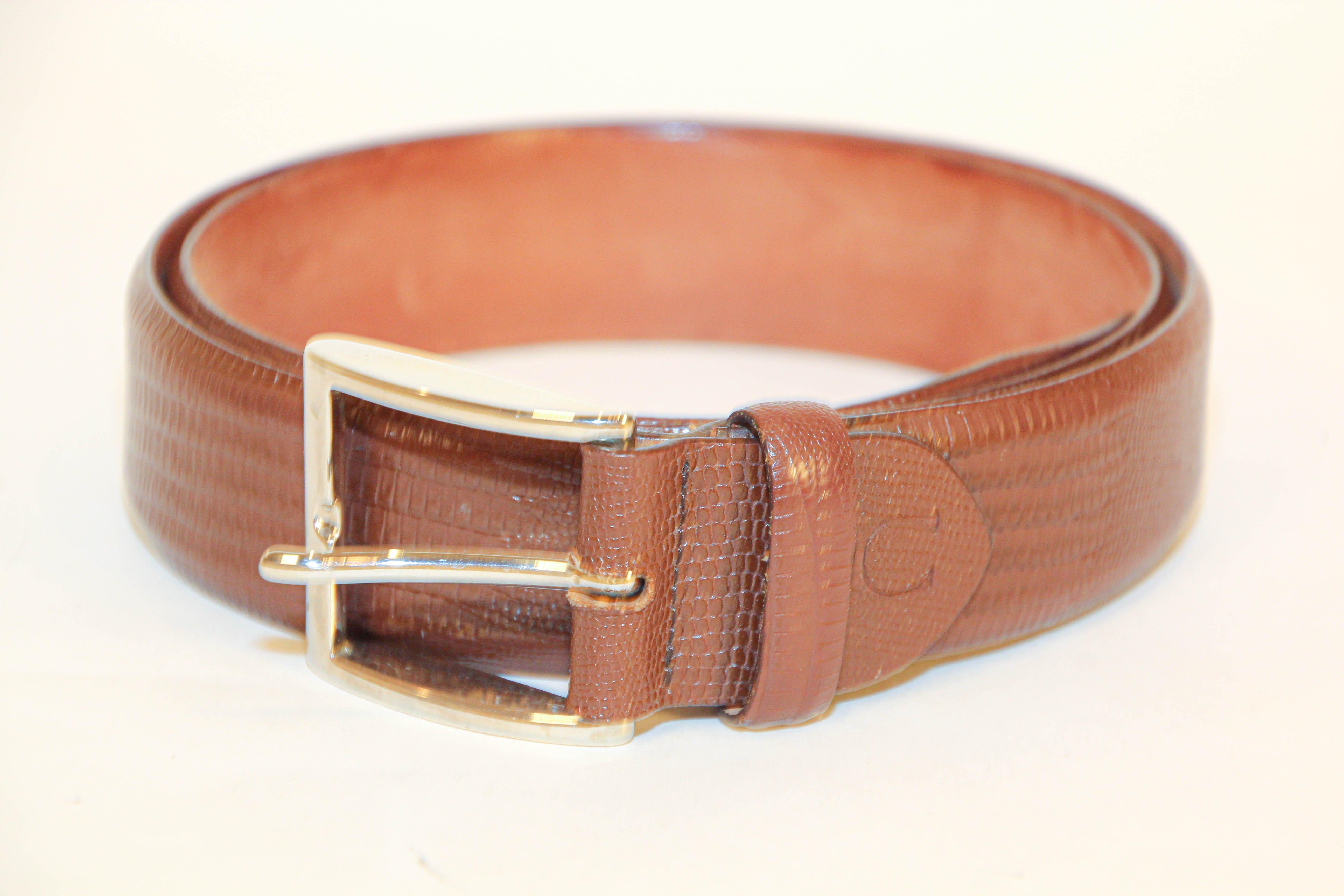 Men's Canali Brown Leather Belt Textured Italy 48/85 For Sale 7