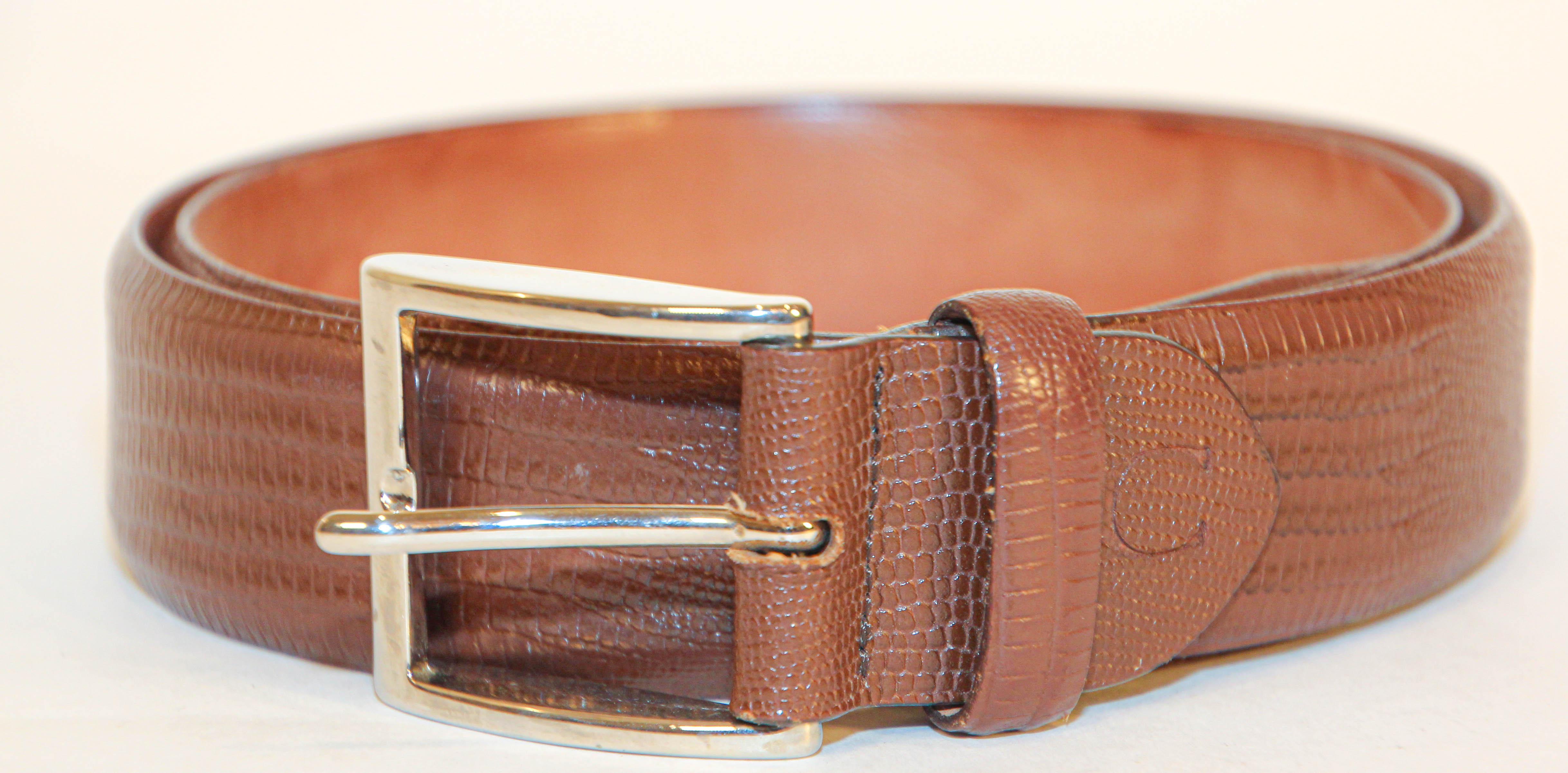 Men's Canali Brown Leather Belt Textured Italy 48/85 For Sale 8