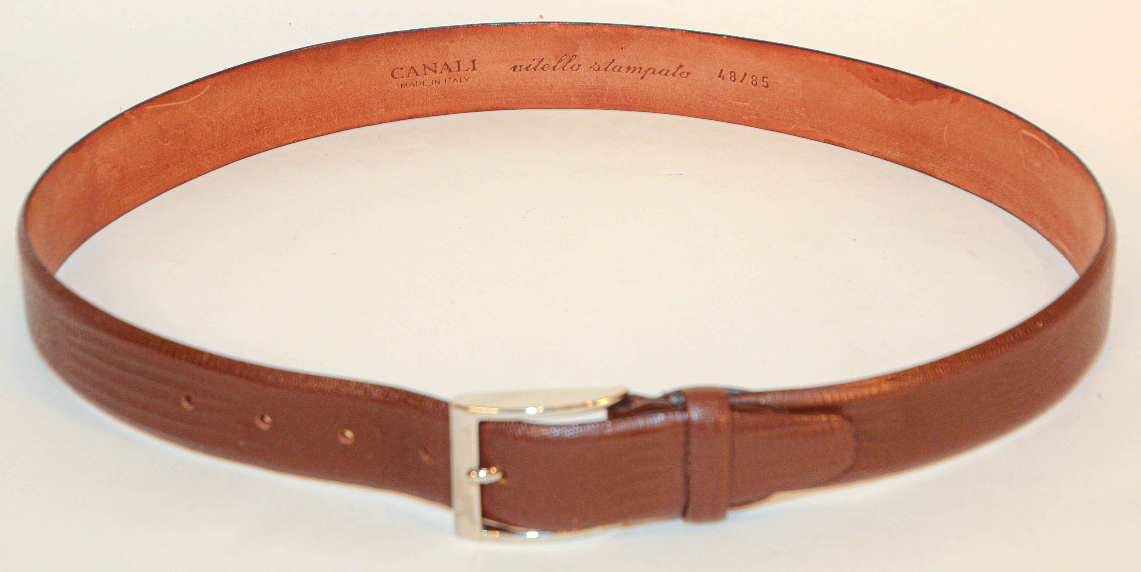 Men's Canali Brown Leather Belt Textured Italy 48/85 For Sale 9