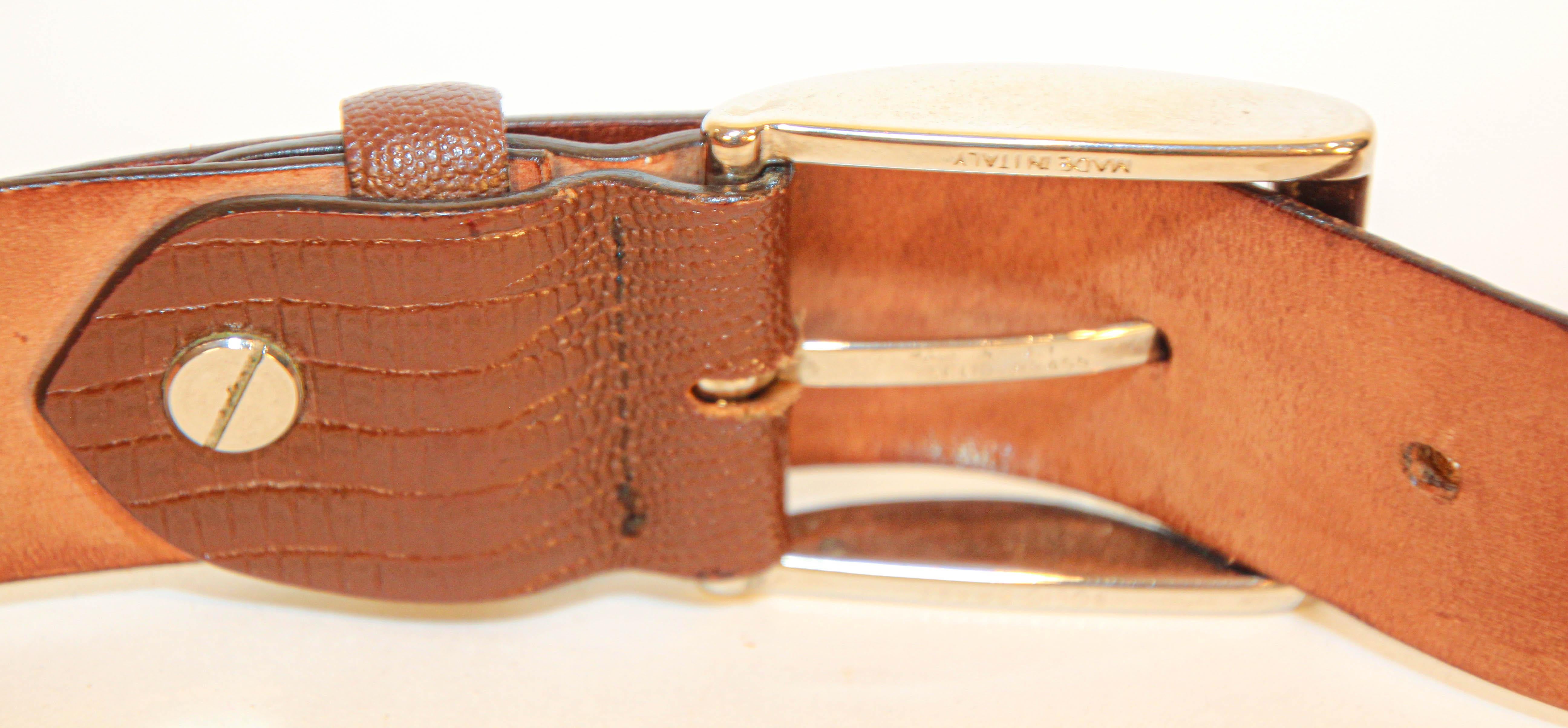 Men's Canali Brown Leather Belt Textured Italy 48/85 For Sale 3