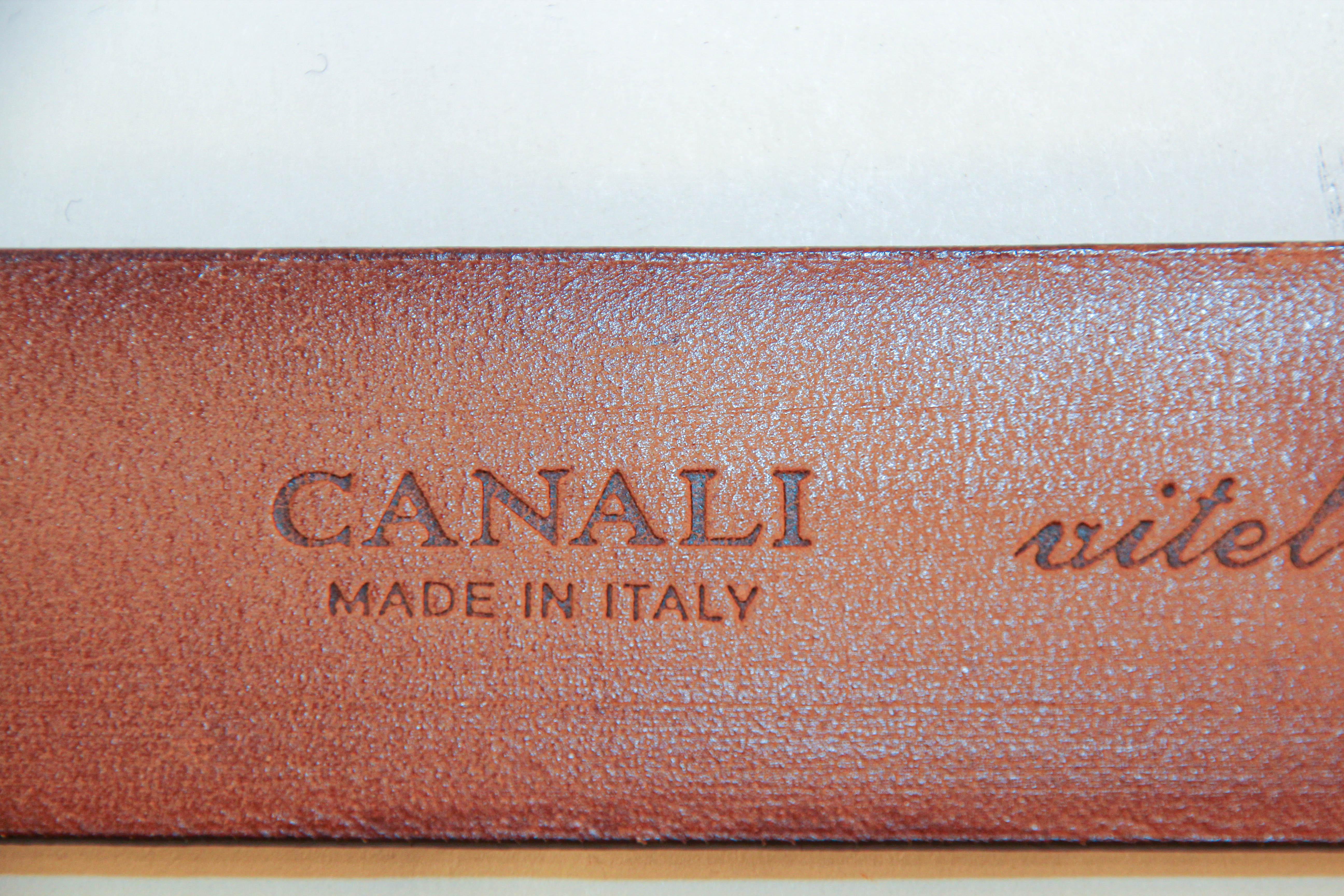Men's Canali Brown Leather Belt Textured Italy 48/85 For Sale 5