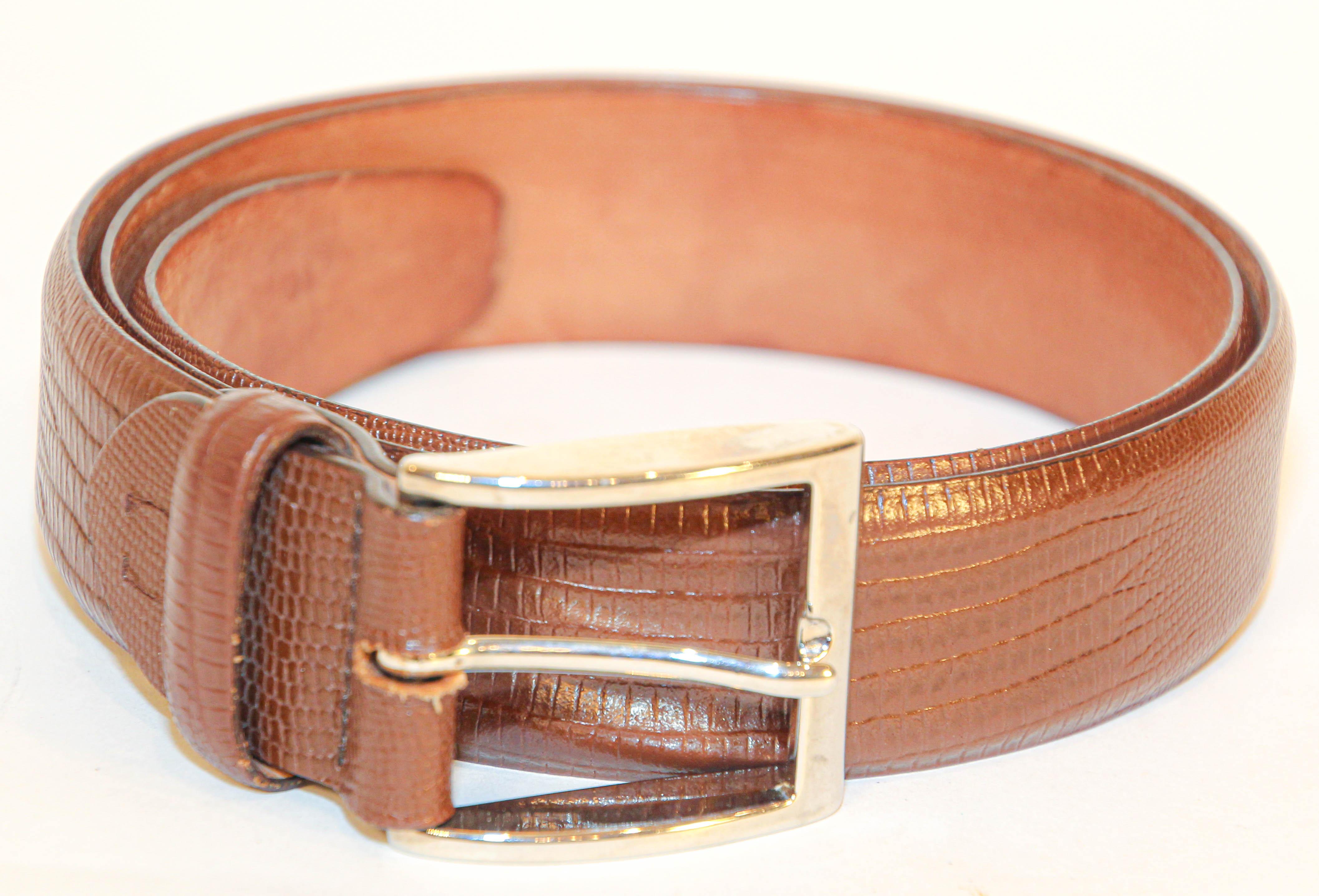 Men's Canali Brown Leather Belt Textured Italy 48/85 For Sale 6