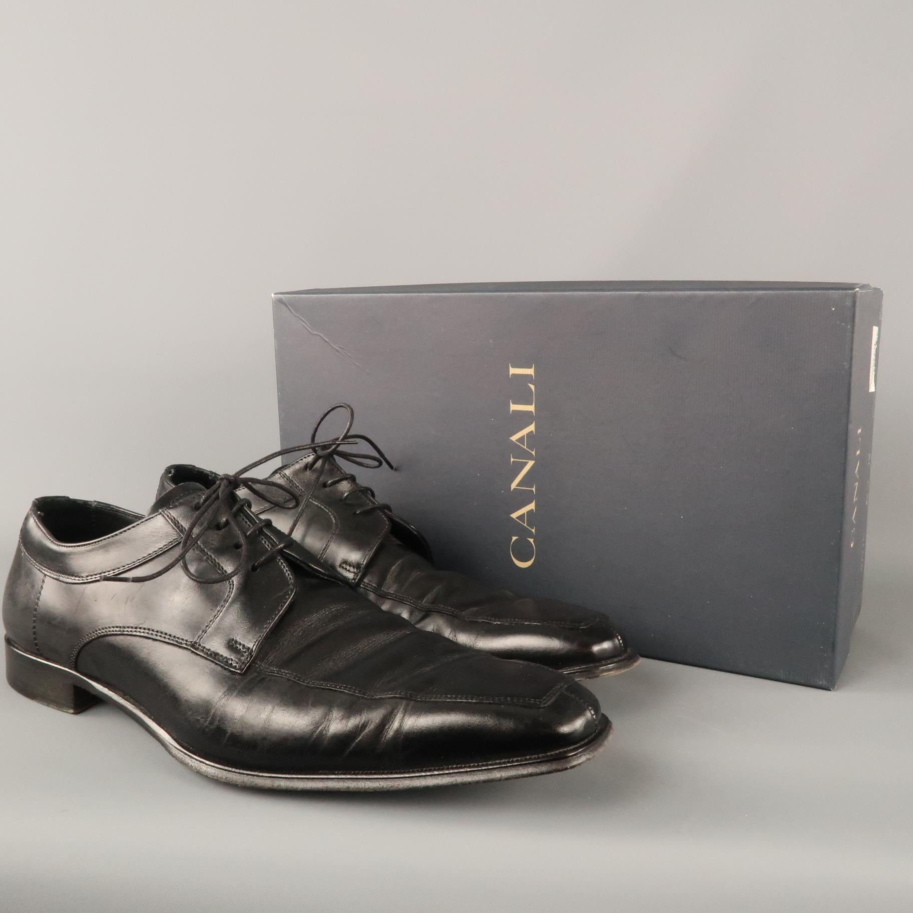 Men's CANALI Size 13 Black Leather Lace Up Shoes 7