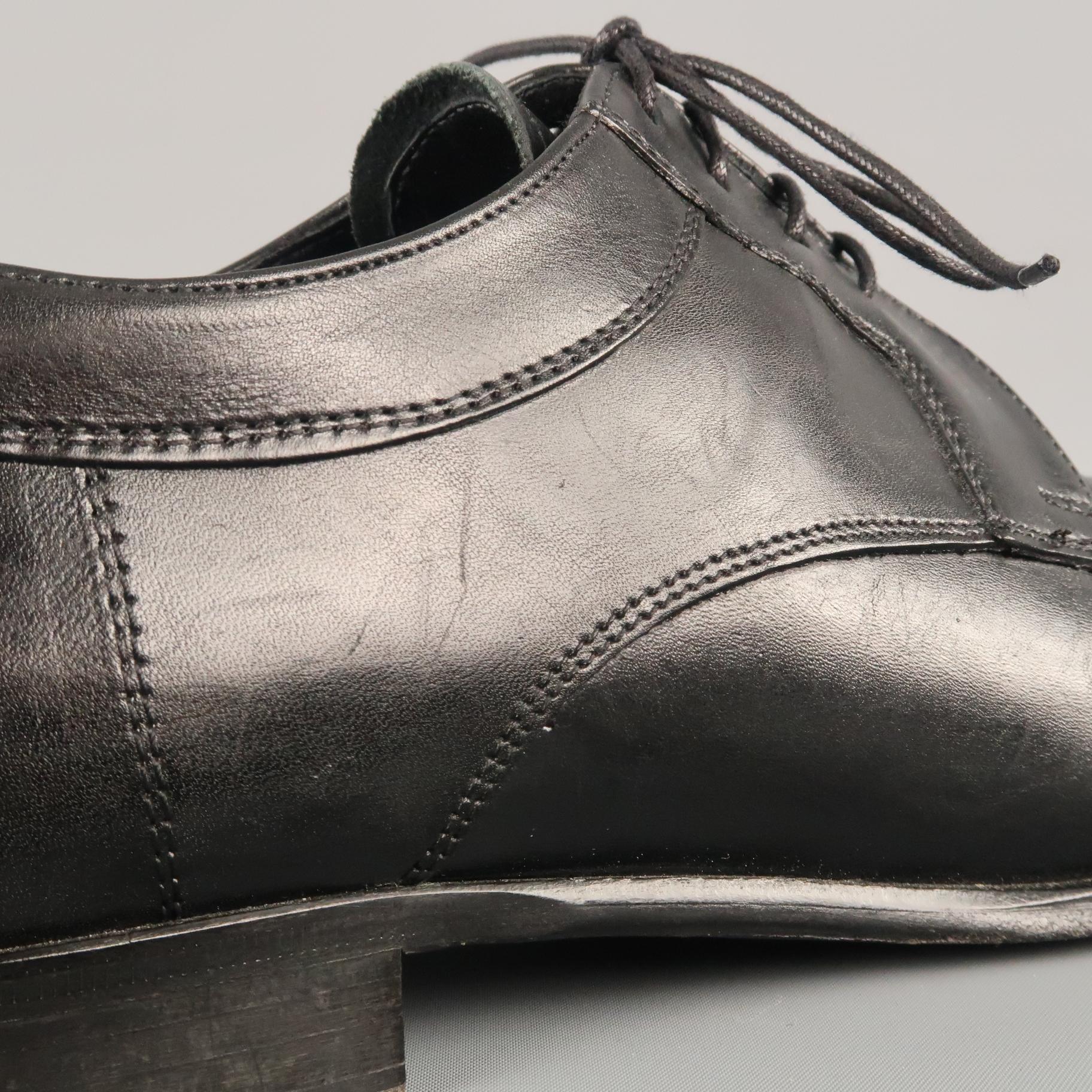 Men's CANALI Size 13 Black Leather Lace Up Shoes 3