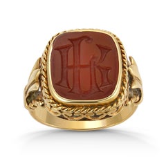 Men’s Carnelian Monogram Gold Signet Ring Estate Fine Jewelry