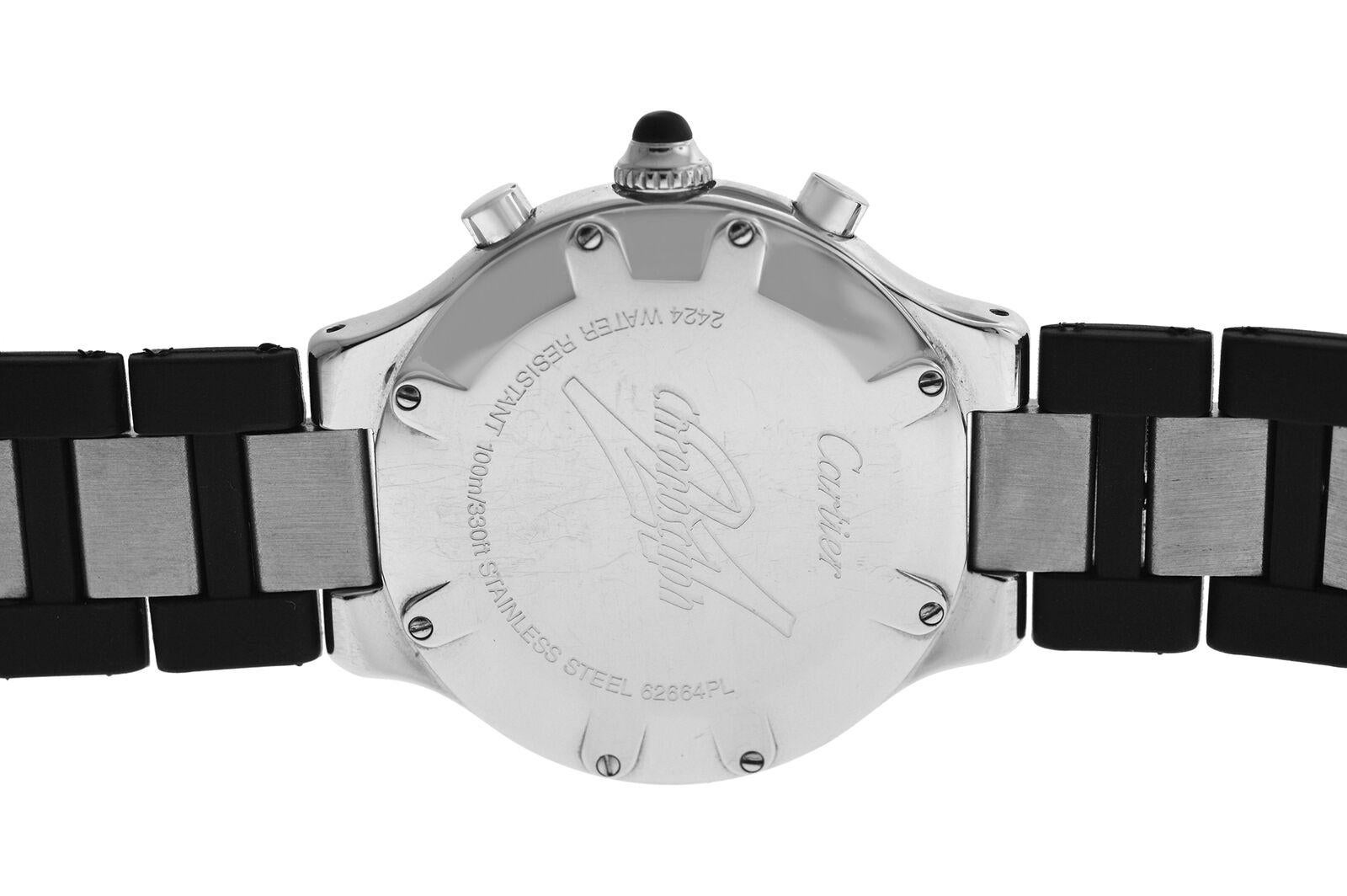 Men's Cartier 2424 Chronoscaph Steel Date Quartz Chronograph Watch For Sale 1