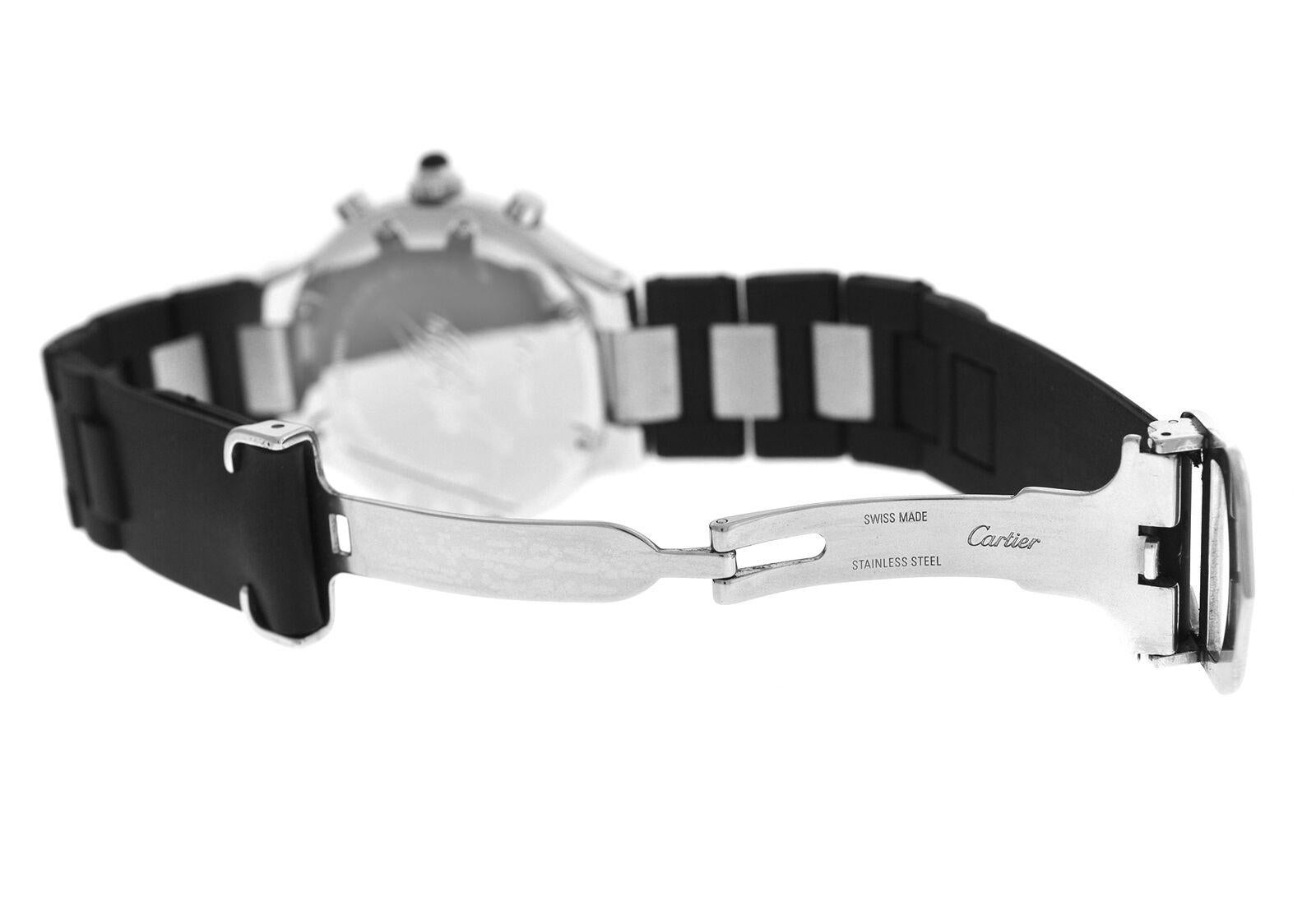 Men's Cartier 2424 Chronoscaph Steel Date Quartz Chronograph Watch In Excellent Condition For Sale In New York, NY