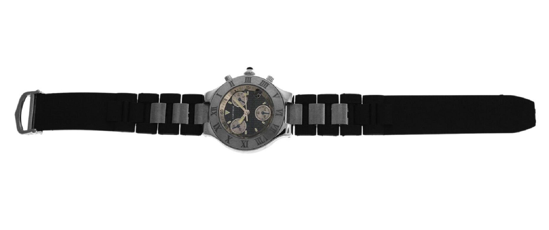 Men's Cartier 2424 Chronoscaph Steel Date Quartz Chronograph Watch For Sale 2