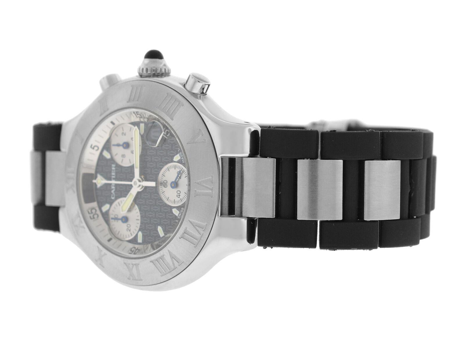 Men’s Cartier 2424 Chronoscaph Steel Date Quartz Chronograph Watch For Sale 4