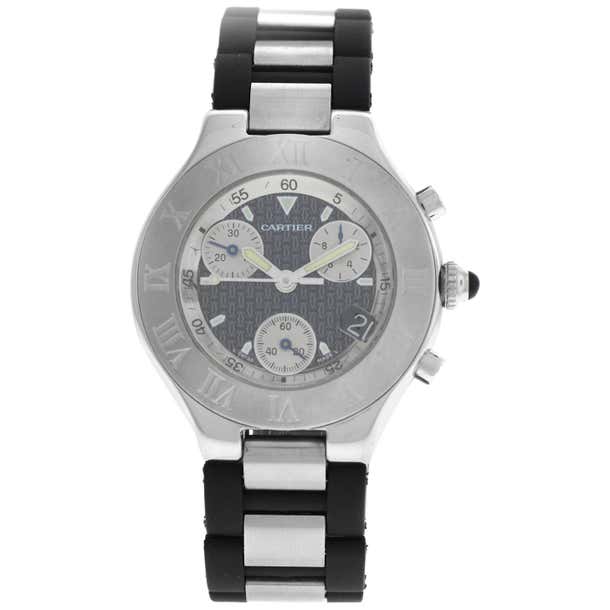 Men's Cartier 2424 Chronoscaph Steel Date Quartz Chronograph Watch For ...