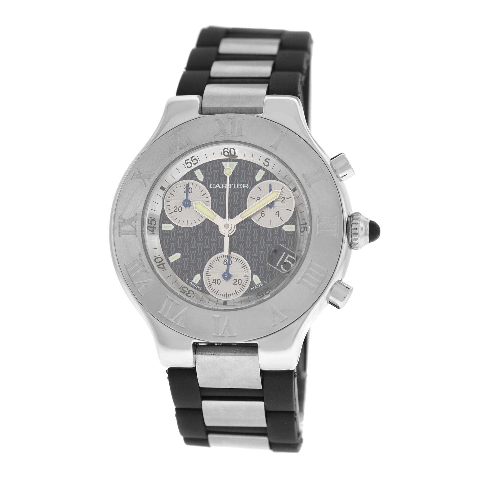 Men’s Cartier 2424 Chronoscaph Steel Date Quartz Chronograph Watch For Sale