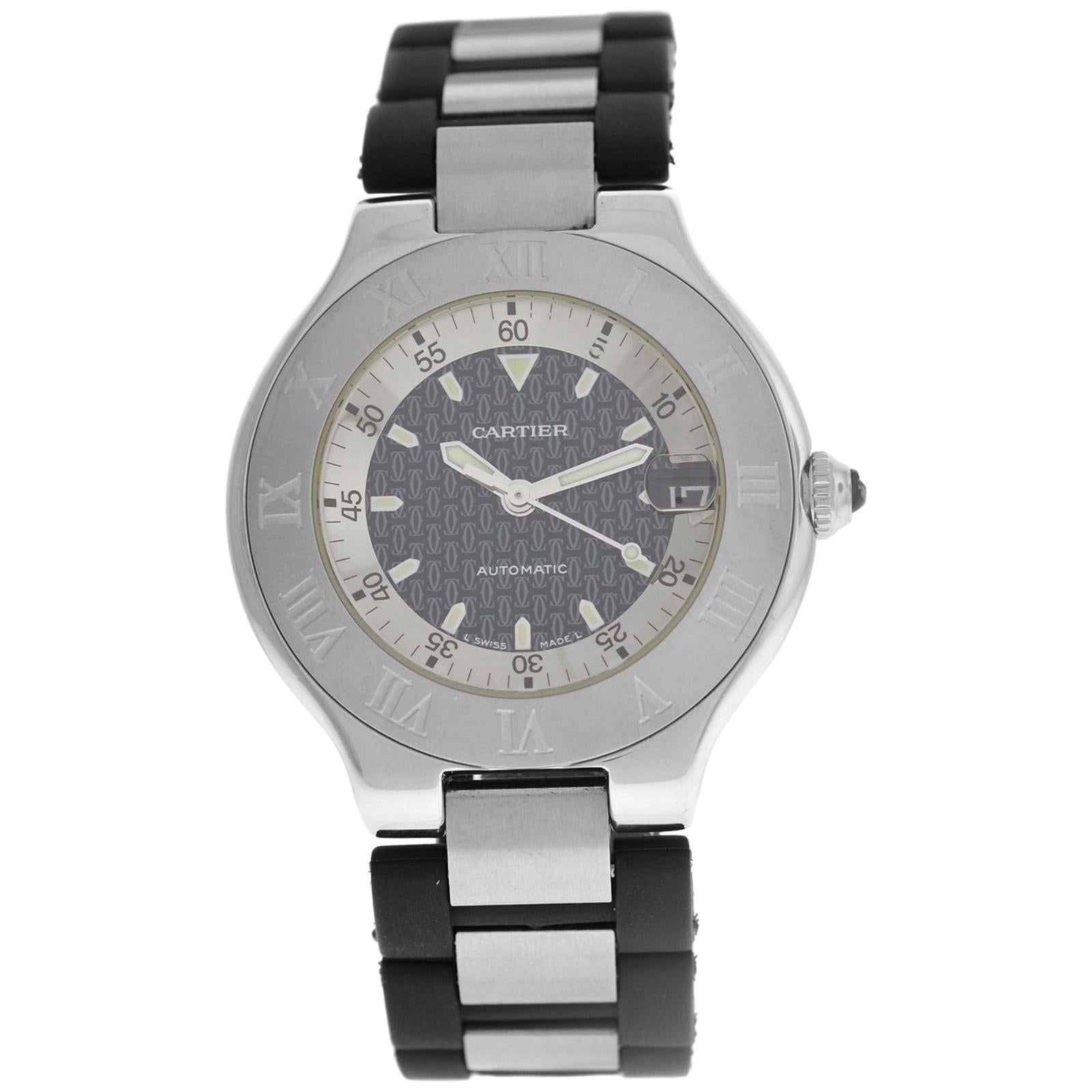 Men's Cartier 2427 Autoscaph Steel Date Automatic Watch For Sale