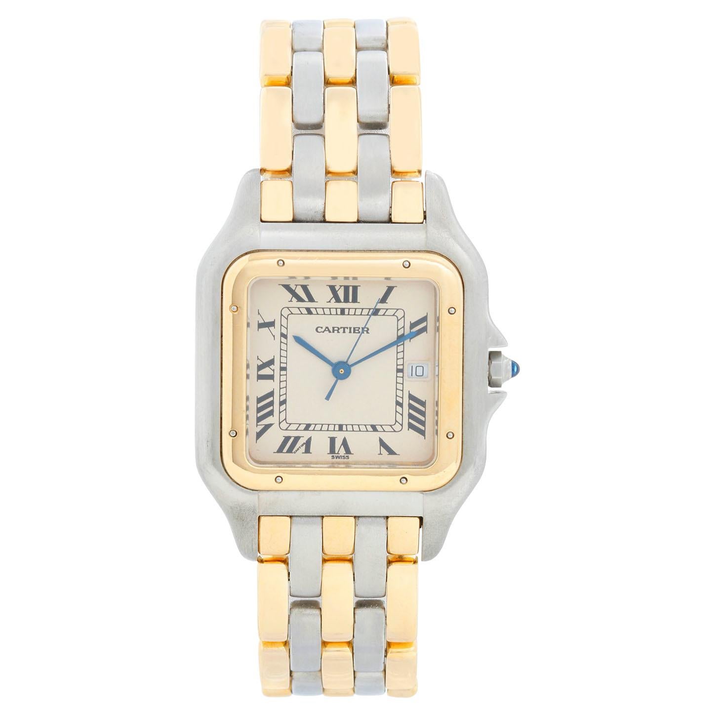 Men's Cartier 3-Row Panther 2-Tone Steel and Gold Watch W25027B8