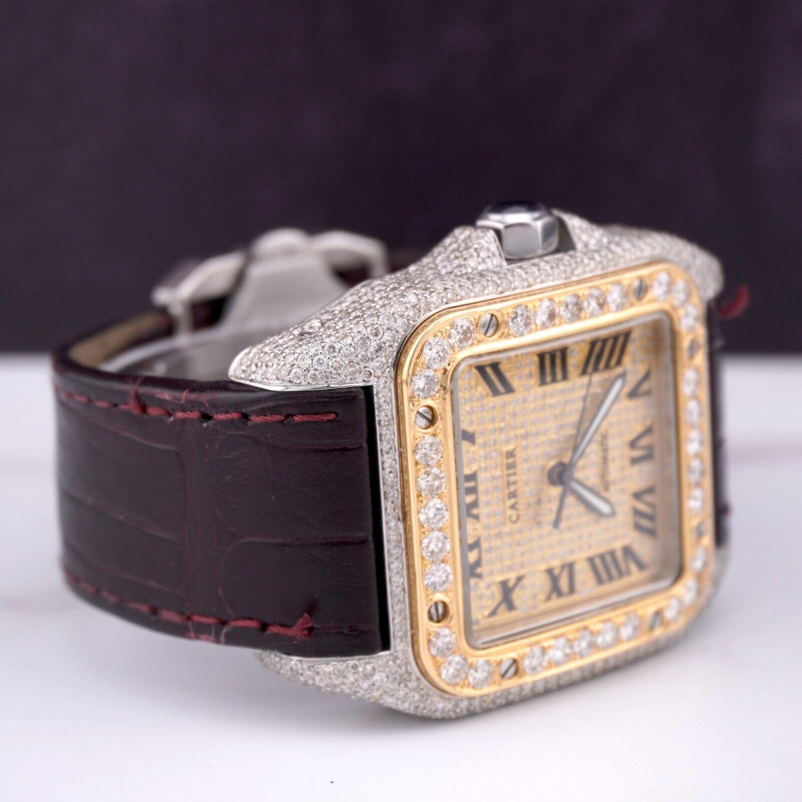Men's Cartier Santos 100 XL 38mm Custom 2-Tone Iced 12ct Diamonds Ref 2656 For Sale 1
