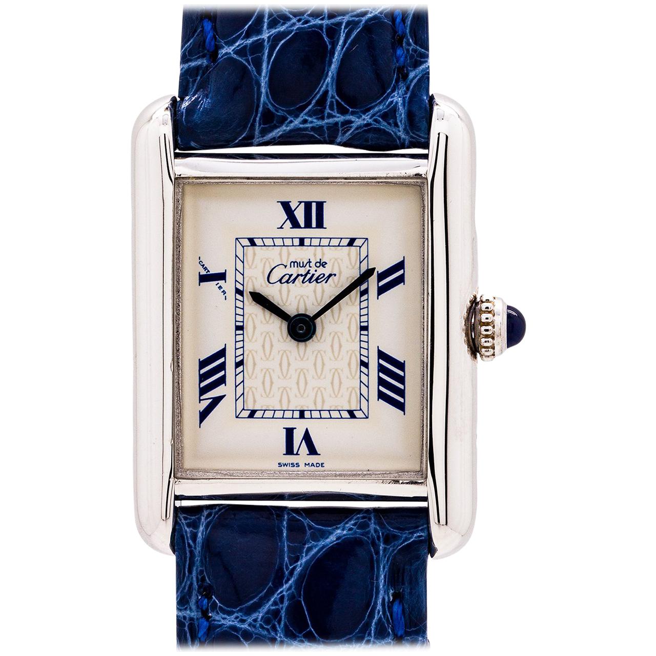 Men’s Cartier Tank Sterling Silver Quartz, circa 2000s For Sale