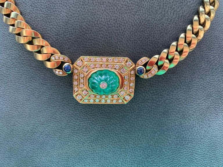 Men's Carved Emerald and Diamond Necklace For Sale at 1stDibs mens emerald necklace, emerald