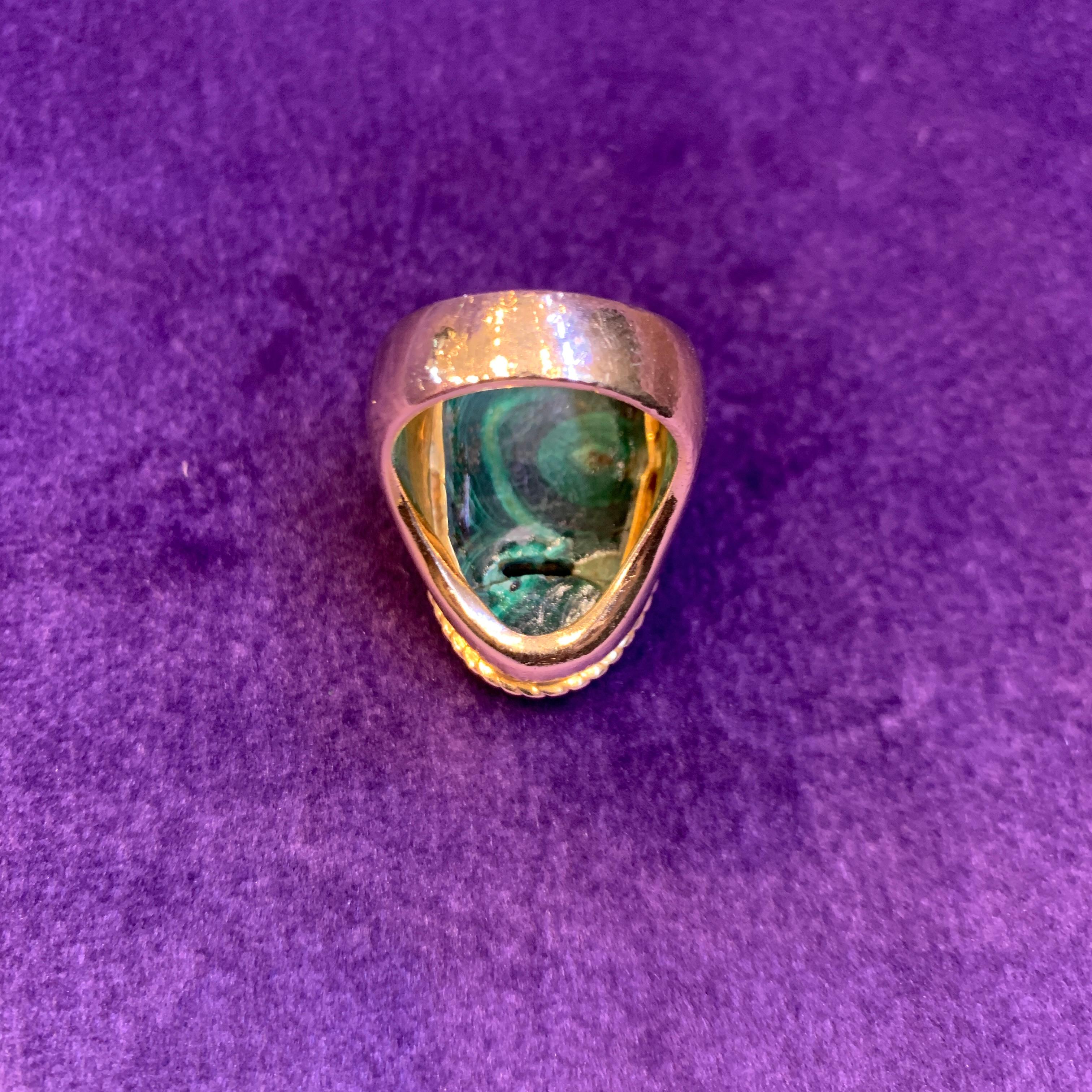 Men's Carved Malachite & Gold Ring  In Good Condition In New York, NY