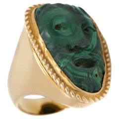 Men's Carved Malachite & Gold Ring 