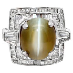 Herren-Chrysoberyll und Diamant-Cocktailring mit Katzenauge