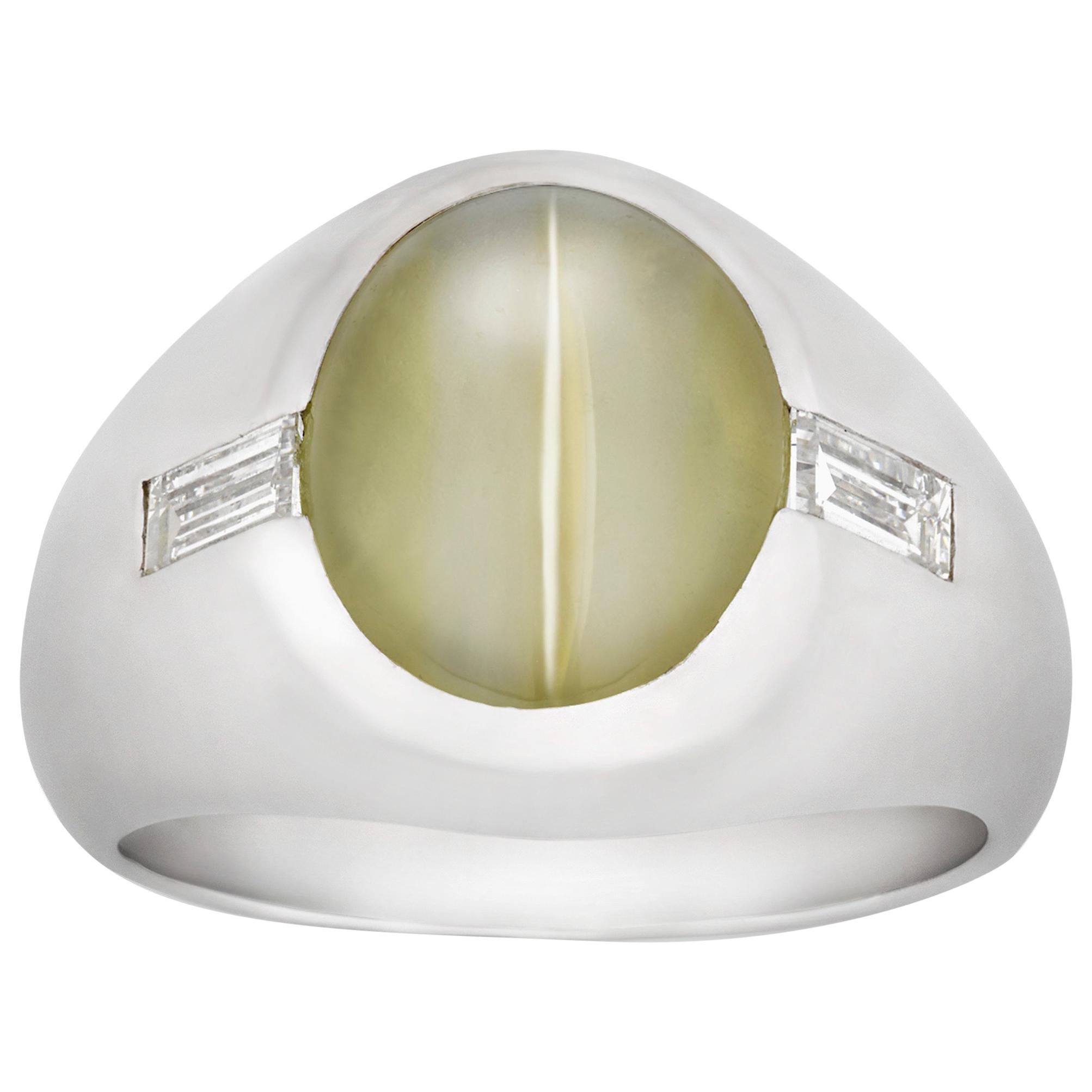 Herren- Chrysoberyll-Ring mit Katzenauge, 6 Karat