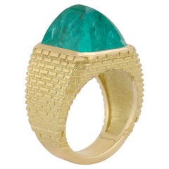 Men's Certified 15.13 Ct Cabochon Emerald Pyramid Ring