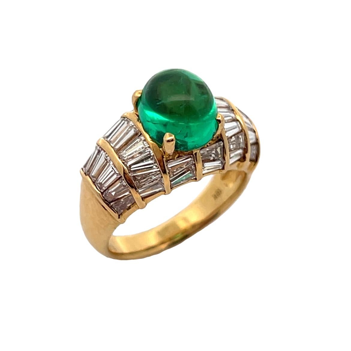Men's Certified Colombian Cabochon Emerald and Diamond RIng For Sale 6