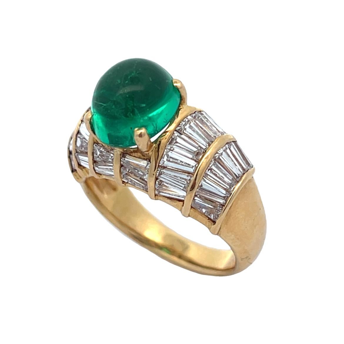 Men's Certified Colombian Cabochon Emerald and Diamond RIng For Sale 7