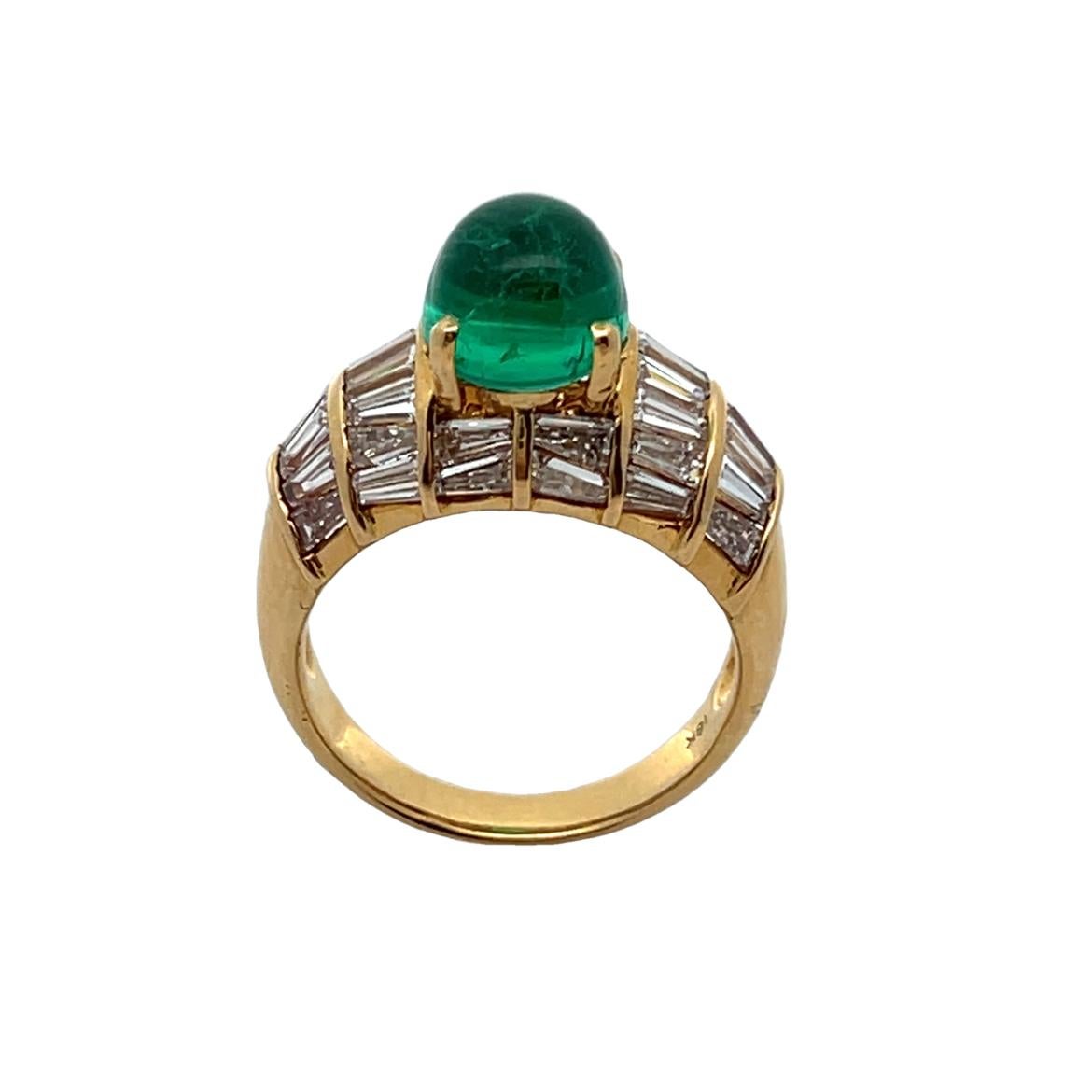 Men's Certified Colombian Cabochon Emerald and Diamond RIng For Sale 2