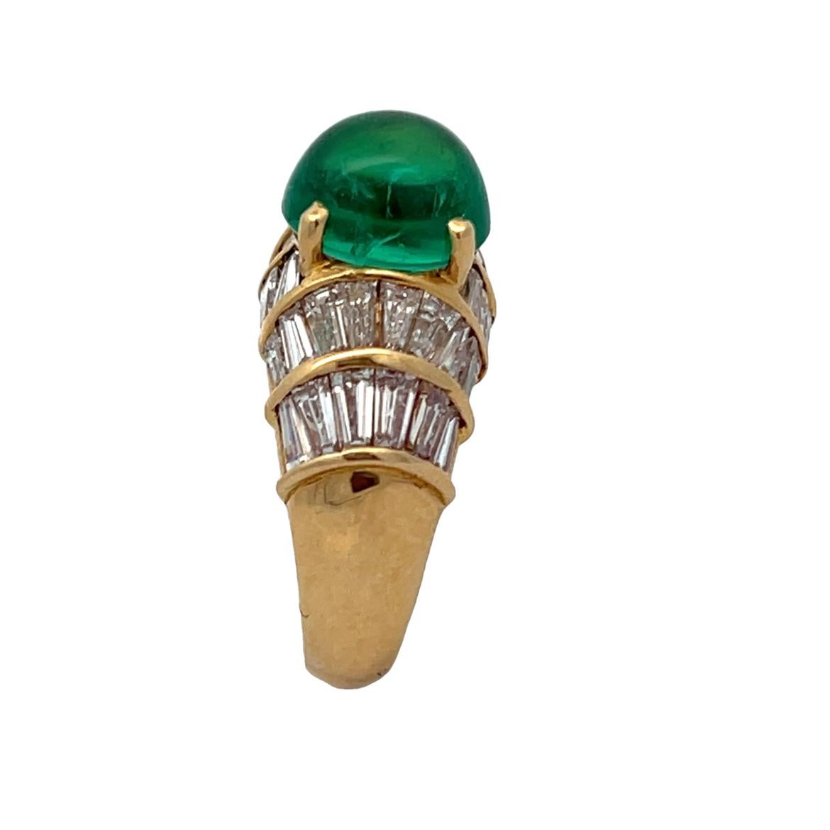Men's Certified Colombian Cabochon Emerald and Diamond RIng For Sale 3