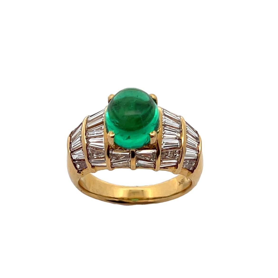 Men's Certified Colombian Cabochon Emerald and Diamond RIng For Sale 4