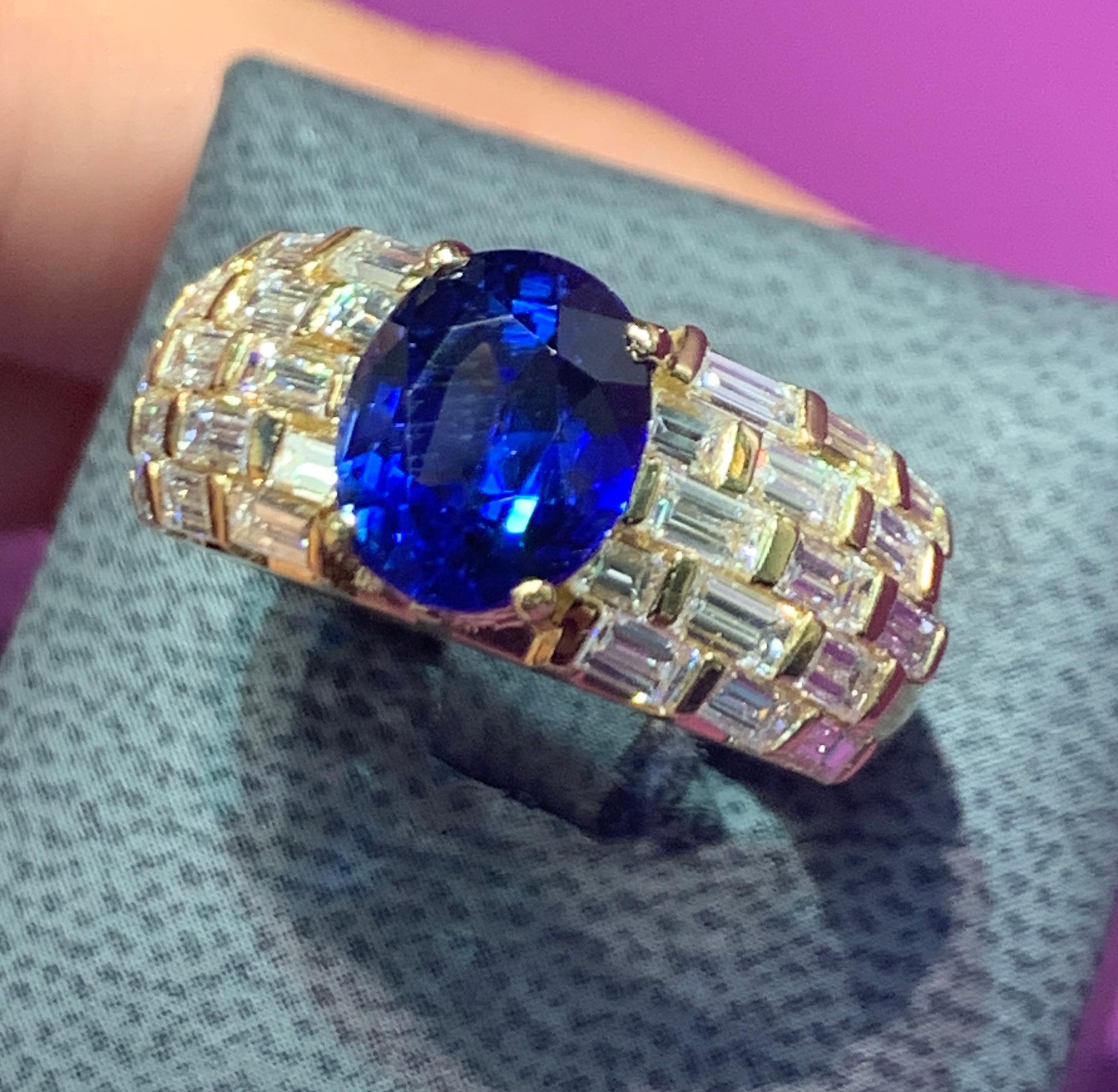 Zertifizierter Saphir- und Diamantring für Herren (Ovalschliff)