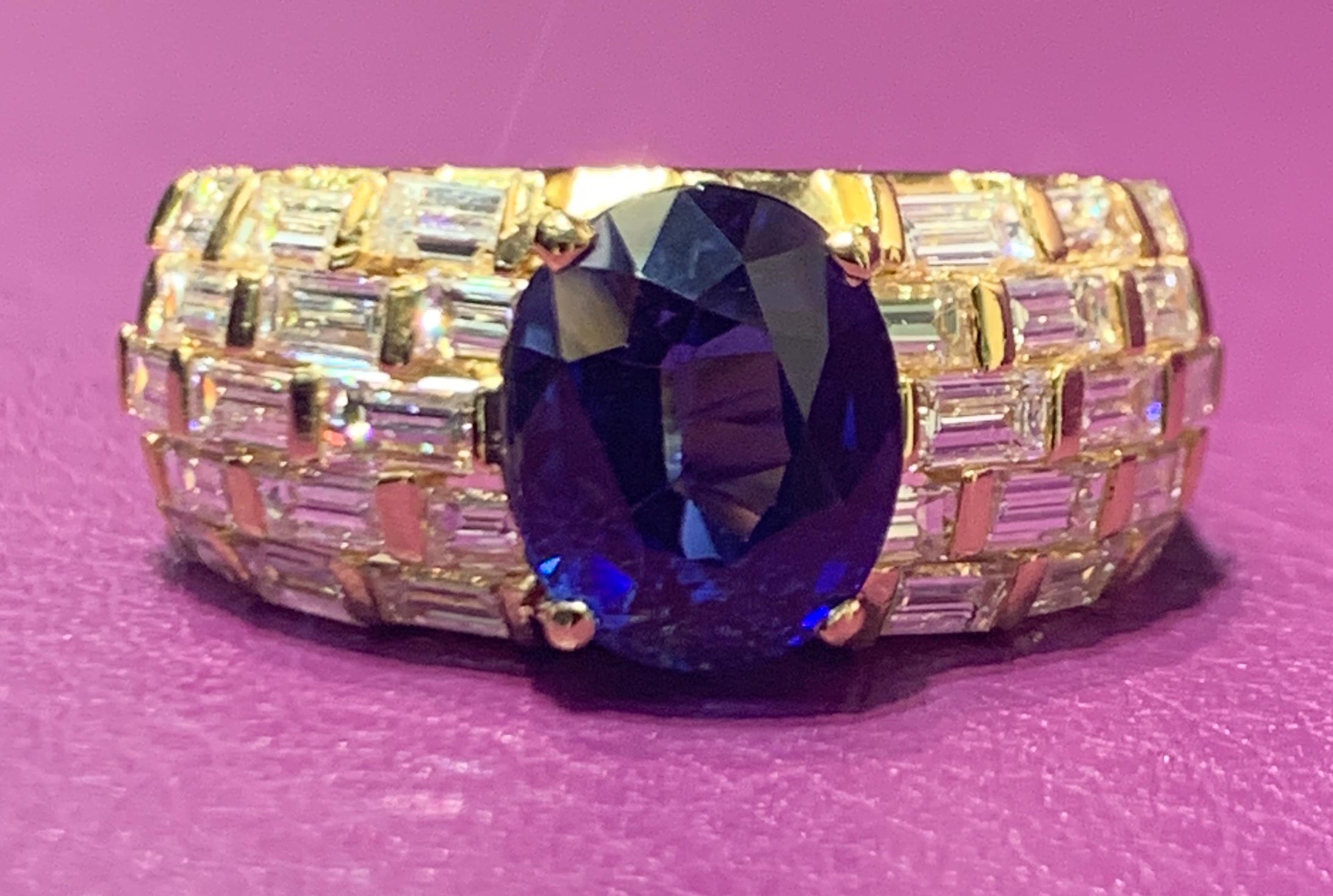 Zertifizierter Saphir- und Diamantring für Herren 2