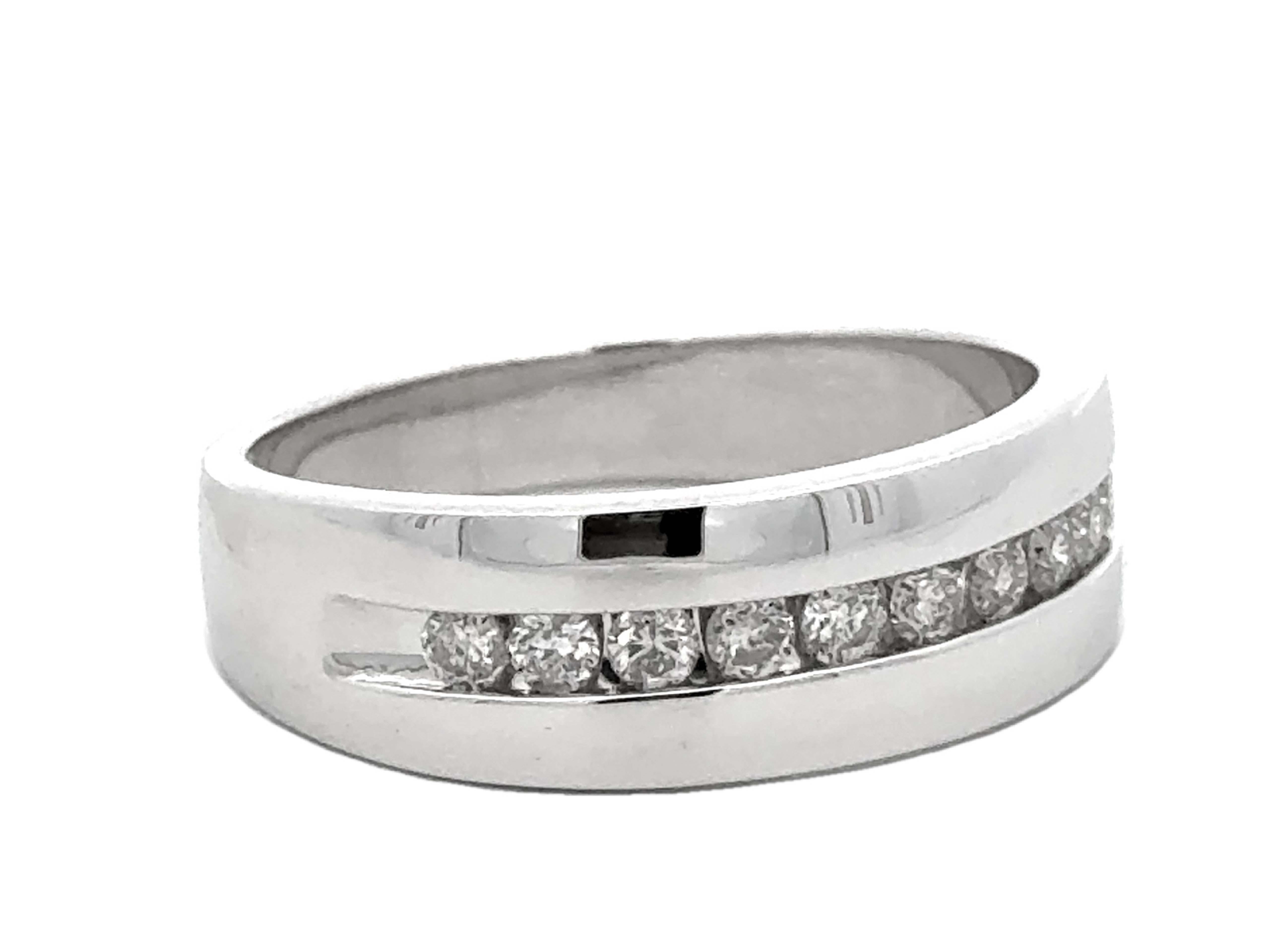 Modern Mens Channel Set Diamond Band Ring 14k White Gold Size 11.5 For Sale