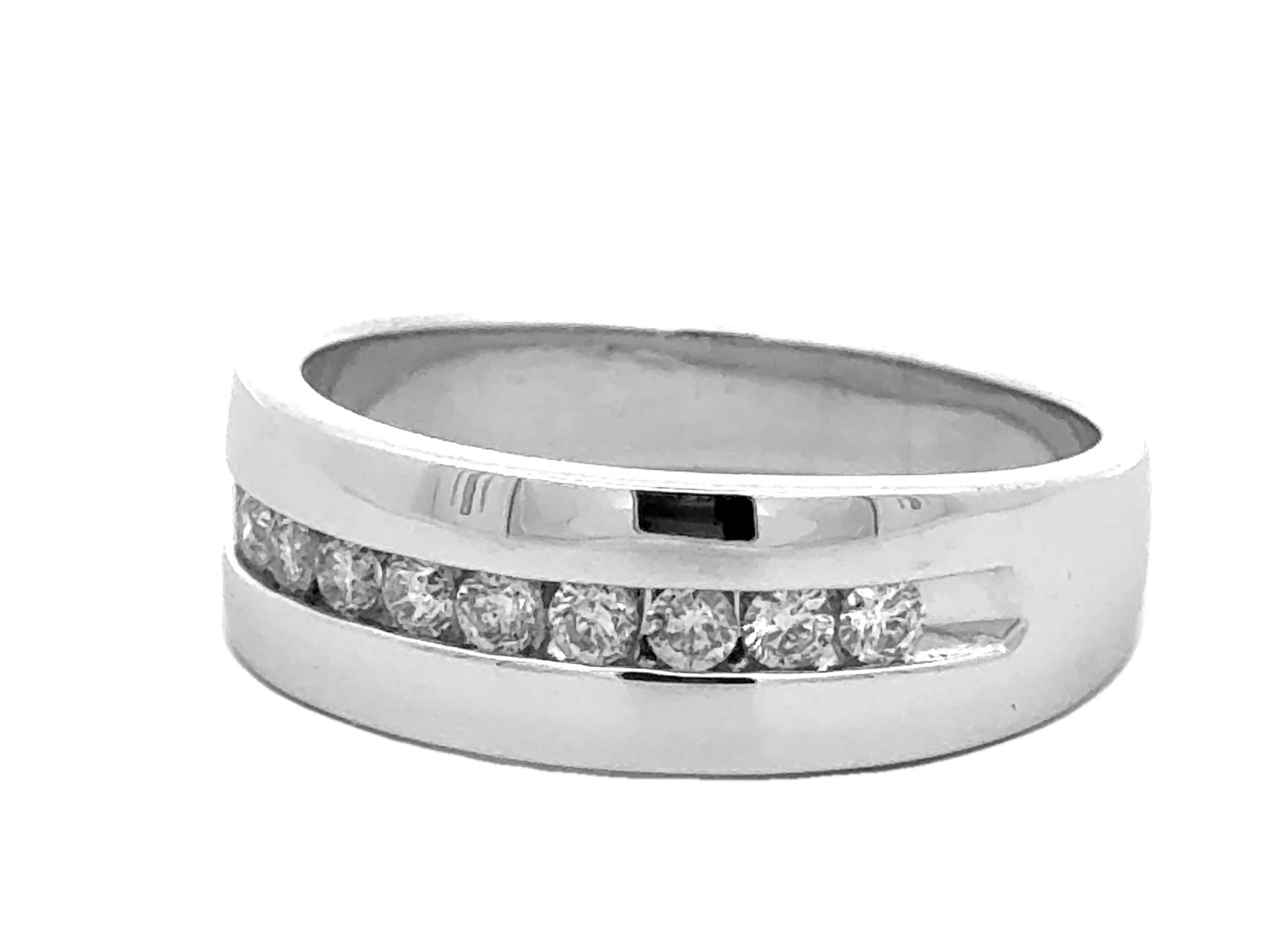Brilliant Cut Mens Channel Set Diamond Band Ring 14k White Gold Size 11.5 For Sale