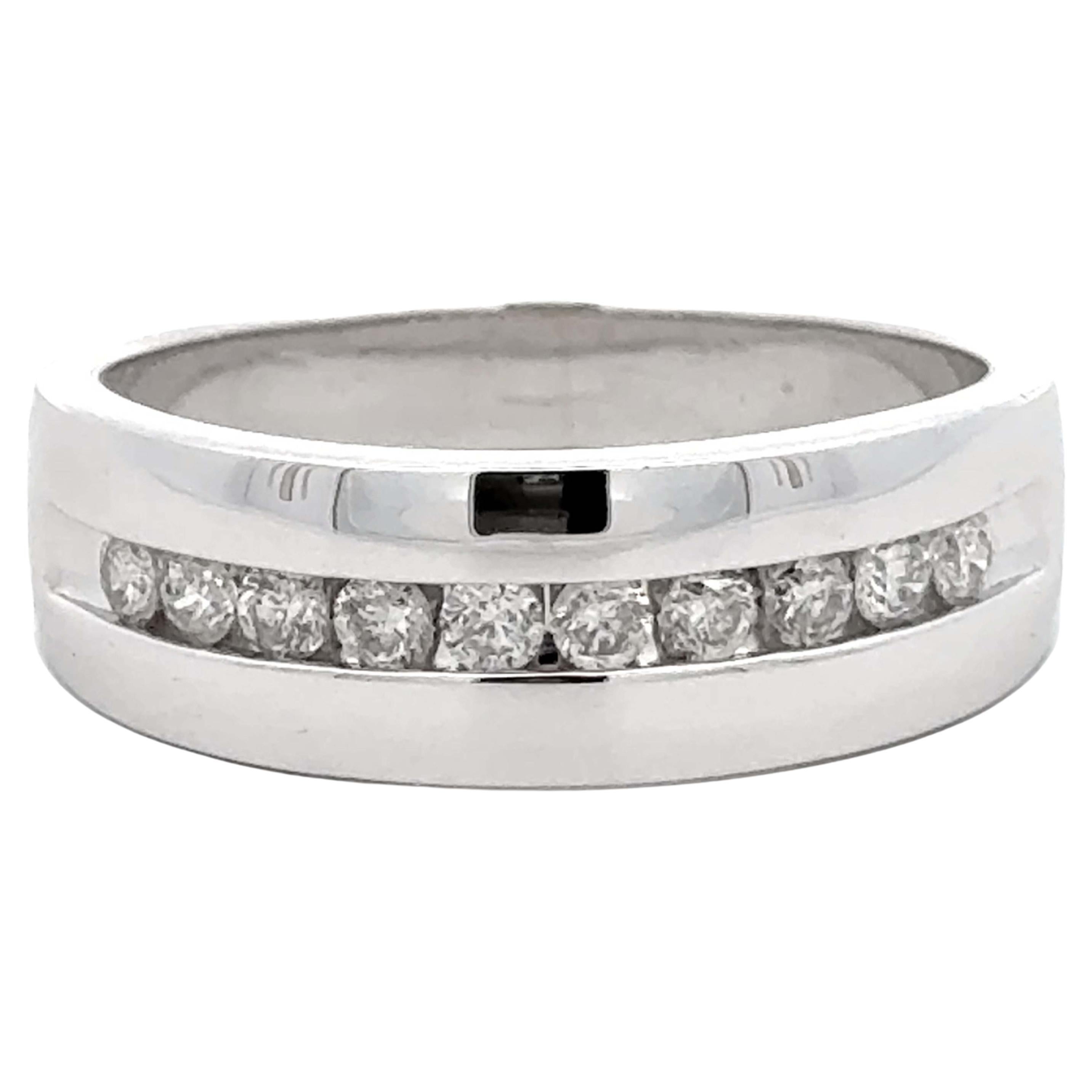 Mens Channel Set Diamond Band Ring 14k White Gold Size 11.5