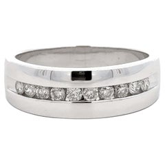 Mens Channel Set Diamond Band Ring 14k White Gold Size 11.5