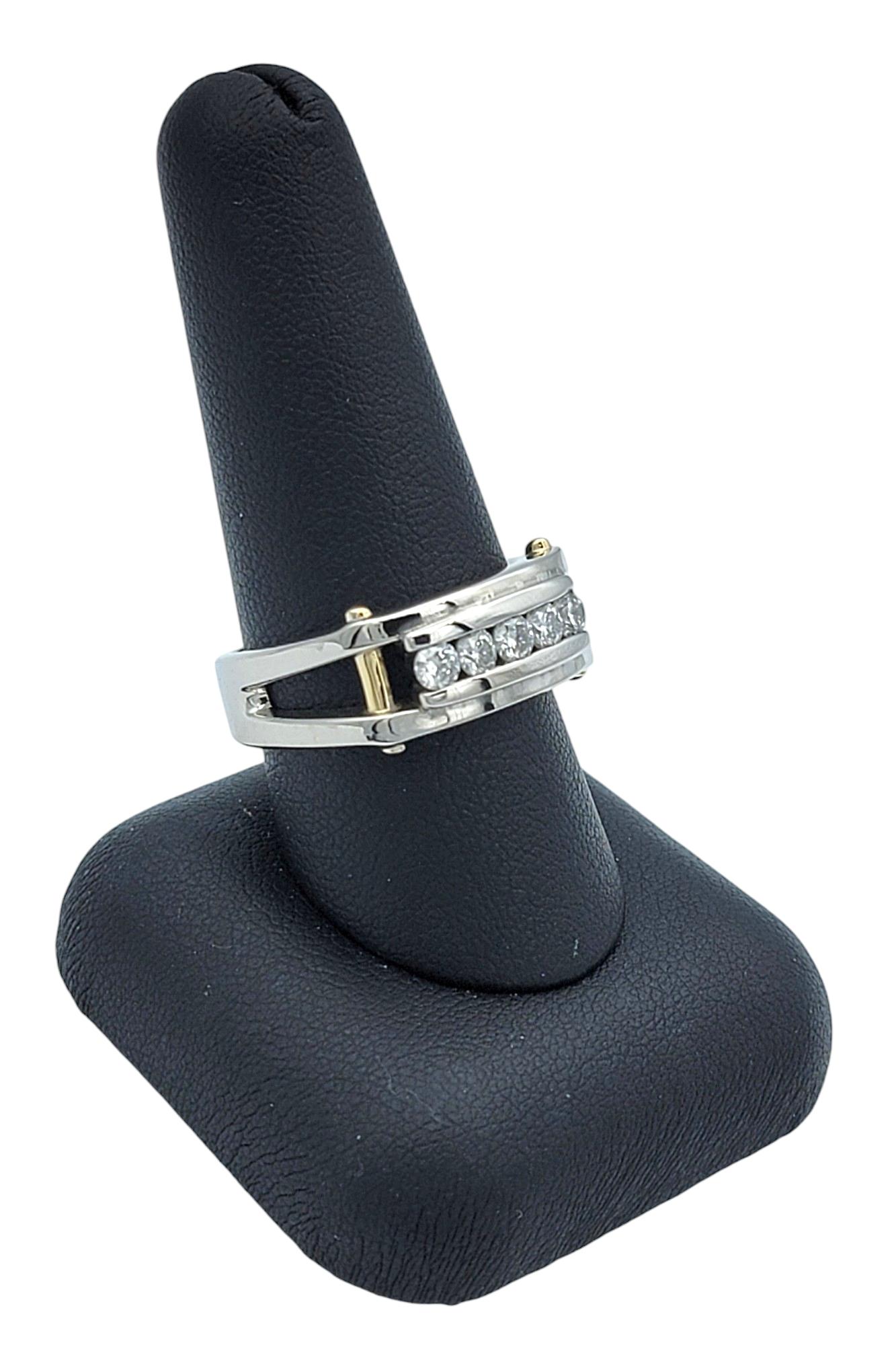 Men's Channel Set Five Diamond Contemporary Band Ring in Two Tone 14 Karat Gold 5