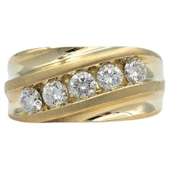 Mens Channel Set Round Brilliant Diamond Ridged Band Ring 14 Karat Yellow Gold