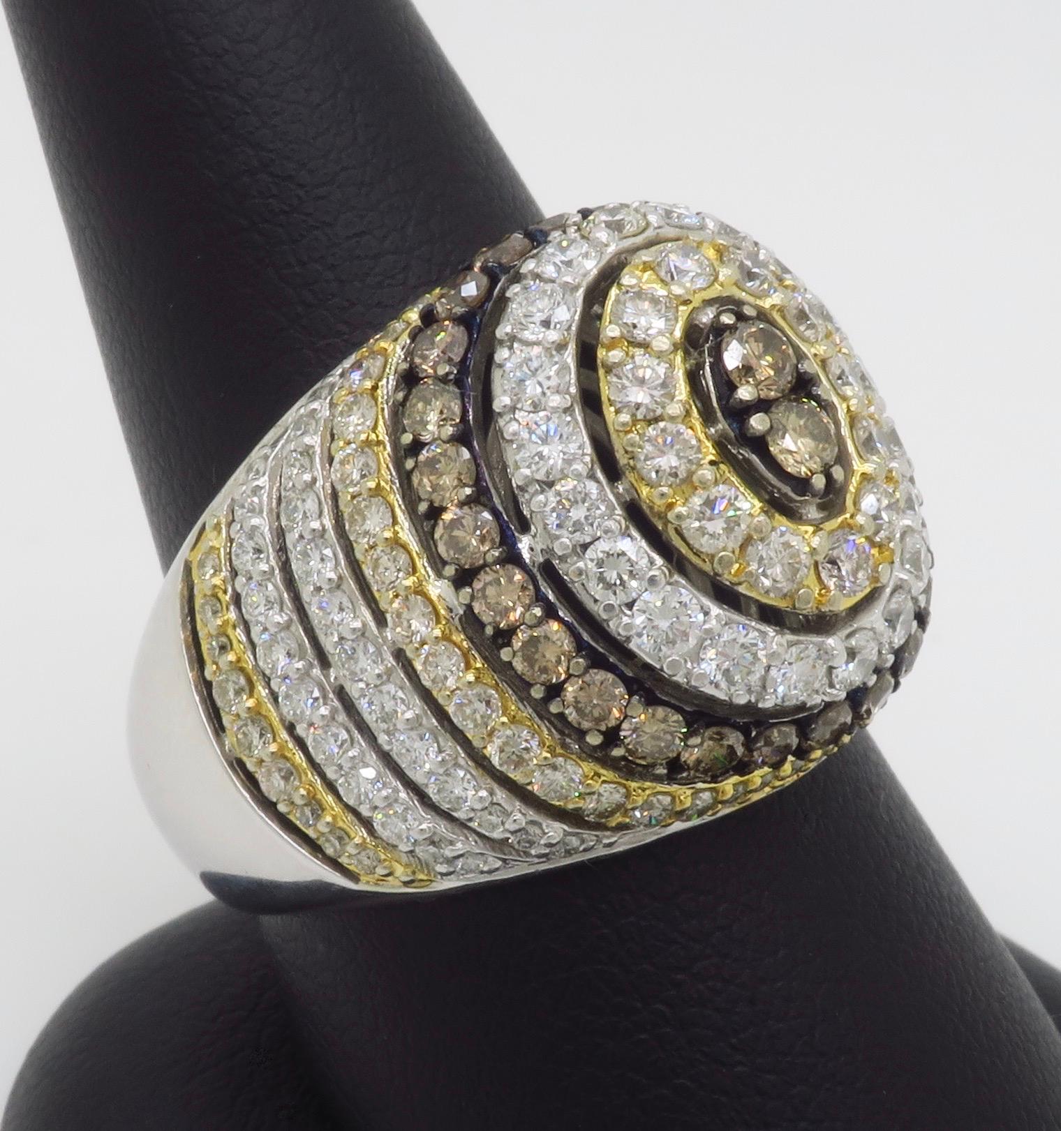 Men's Chocolate, White & Light Yellow Diamond Ring For Sale 5