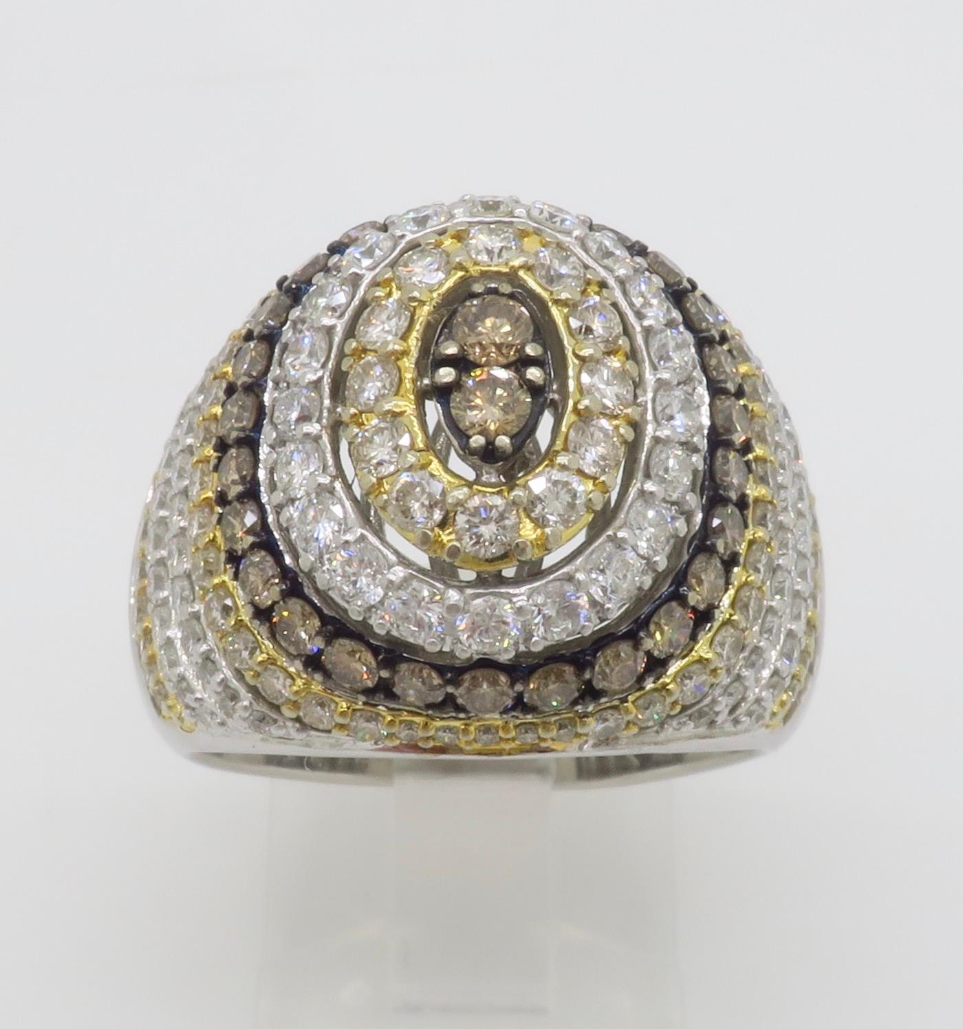 Men's Chocolate, White & Light Yellow Diamond Ring For Sale 6