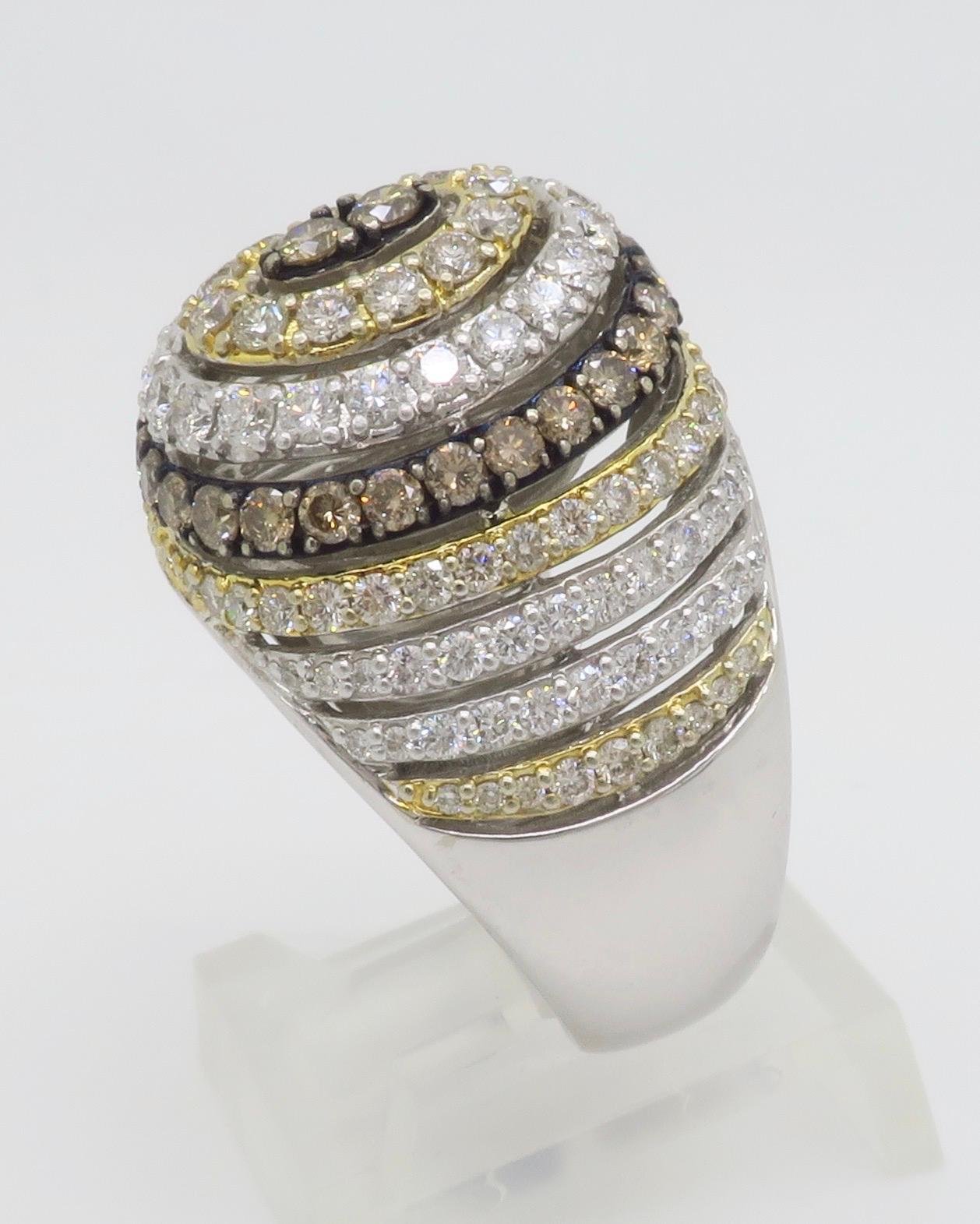 Men's Chocolate, White & Light Yellow Diamond Ring For Sale 7