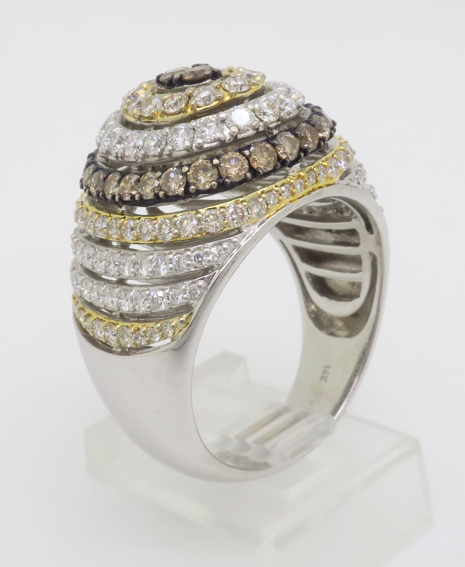 Men's Chocolate, White & Light Yellow Diamond Ring For Sale 8